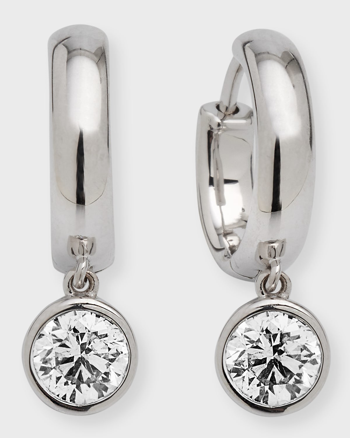 Neiman Marcus Diamonds 18k White Gold Bezel Diamond Huggie Earrings