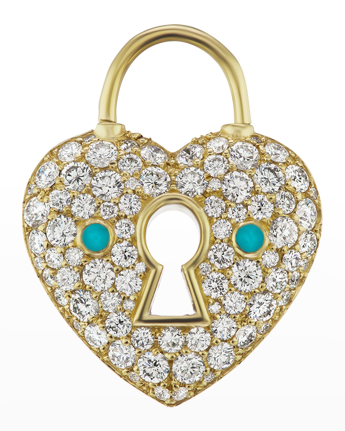 JENNA BLAKE YELLOW GOLD DIAMOND HEART CHARM WITH TURQUOISE ACCENTS