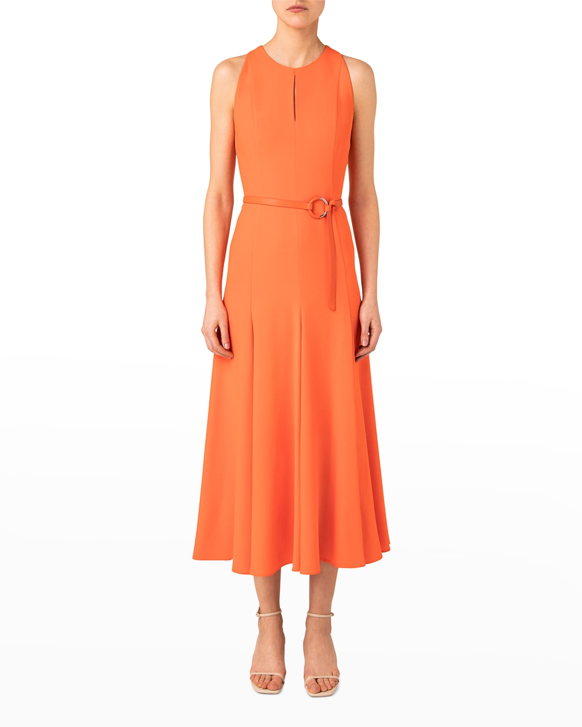 AKRIS PUNTO FIT-AND-FLARE BELTED MIDI DRESS