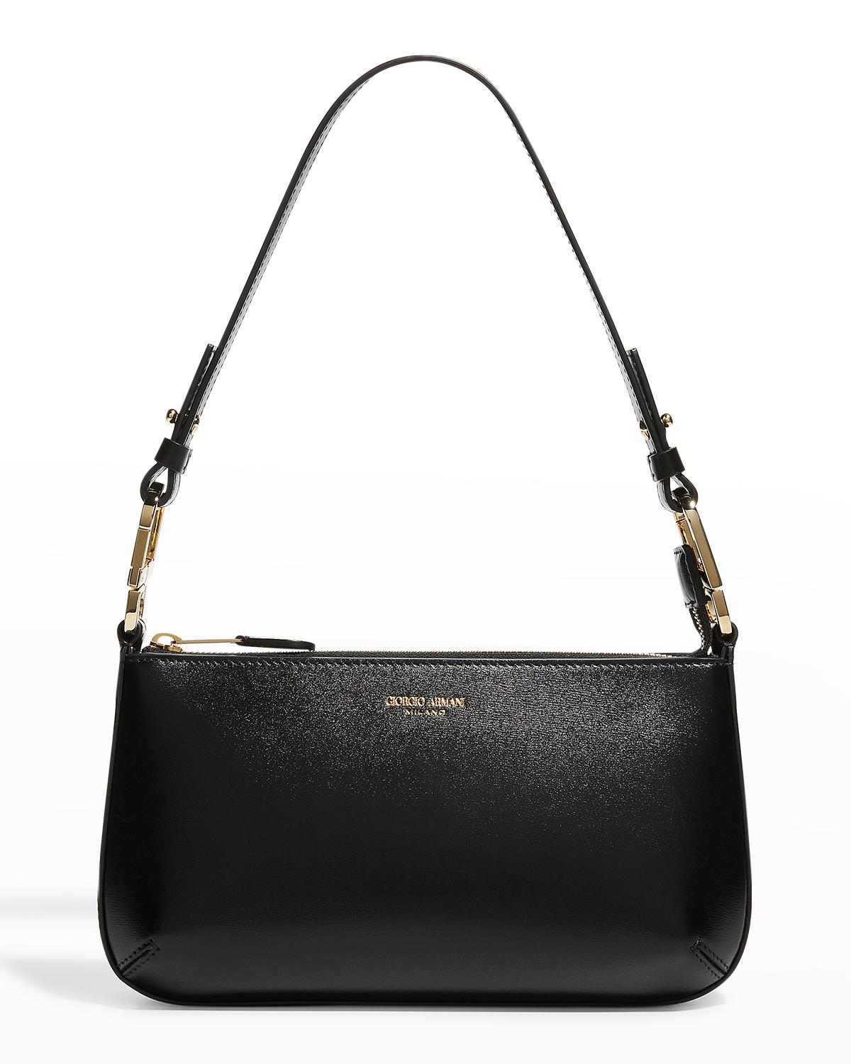 Giorgio Armani Small Zip Leather Shoulder Bag In Black | ModeSens