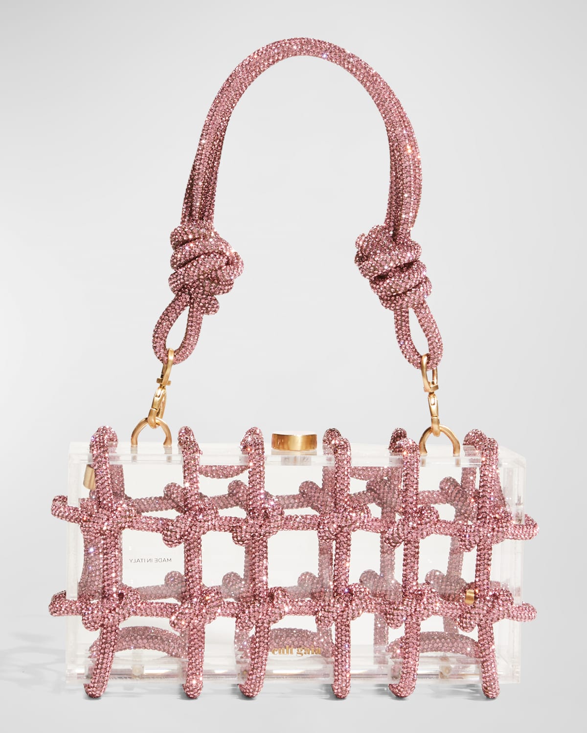 Cult Gaia Bess Caged Embellished Box Shoulder Bag In Shell Pink