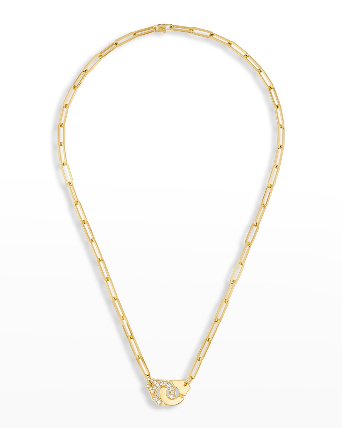 DINH VAN Yellow Gold Menottes R12 Large Chain Necklace with 1 Side Diamonds