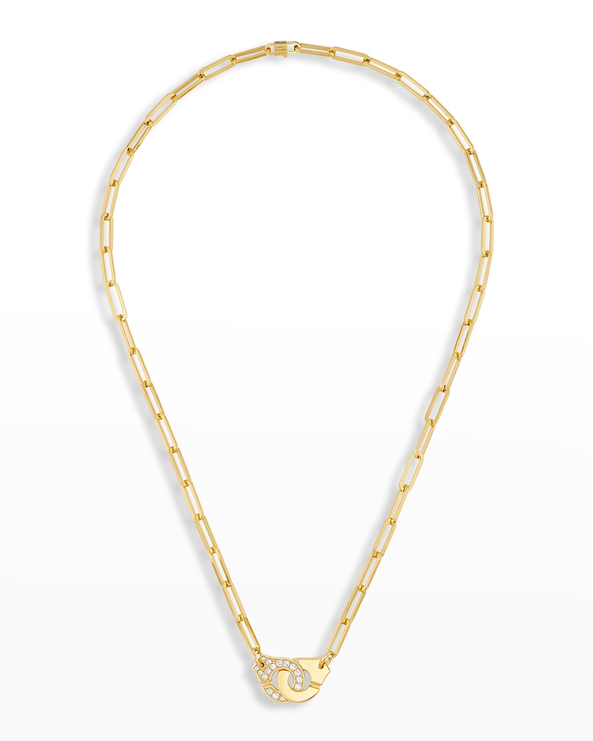 Dinh Van Yellow Gold Menottes R12 Large Chain Necklace With 1 Side Diamonds