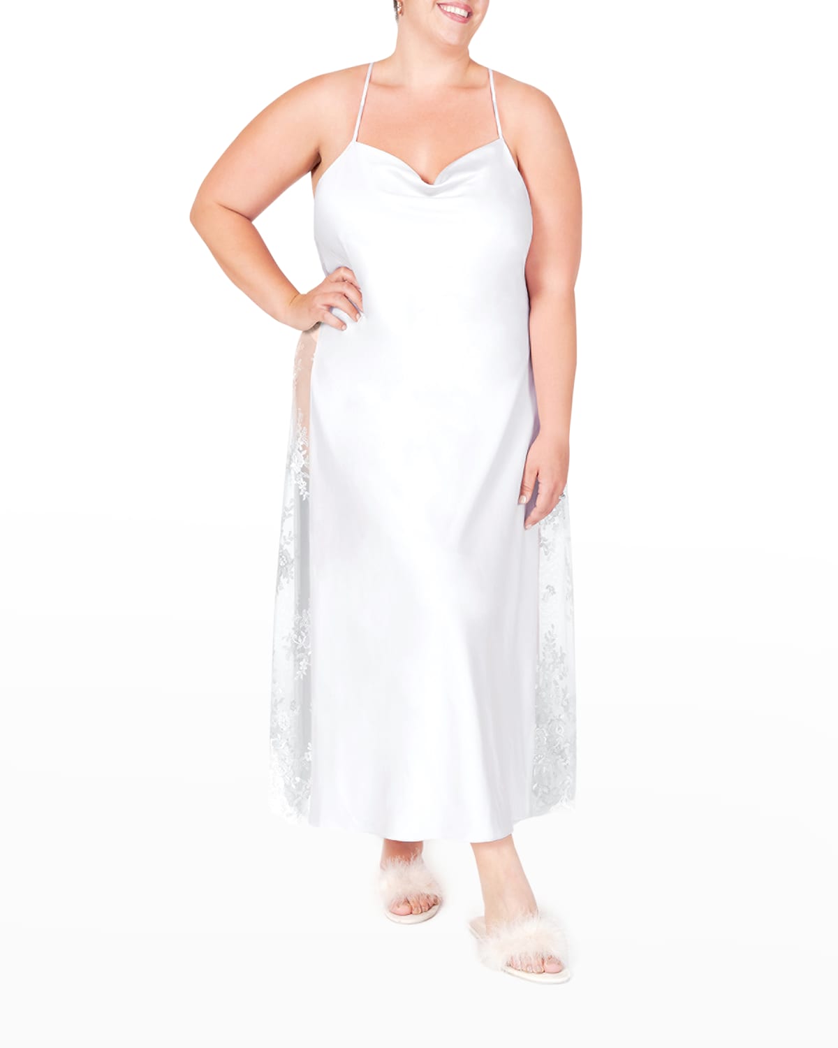 Rya Collection Plus Size Darling Lace-inset Nightgown In Ivory