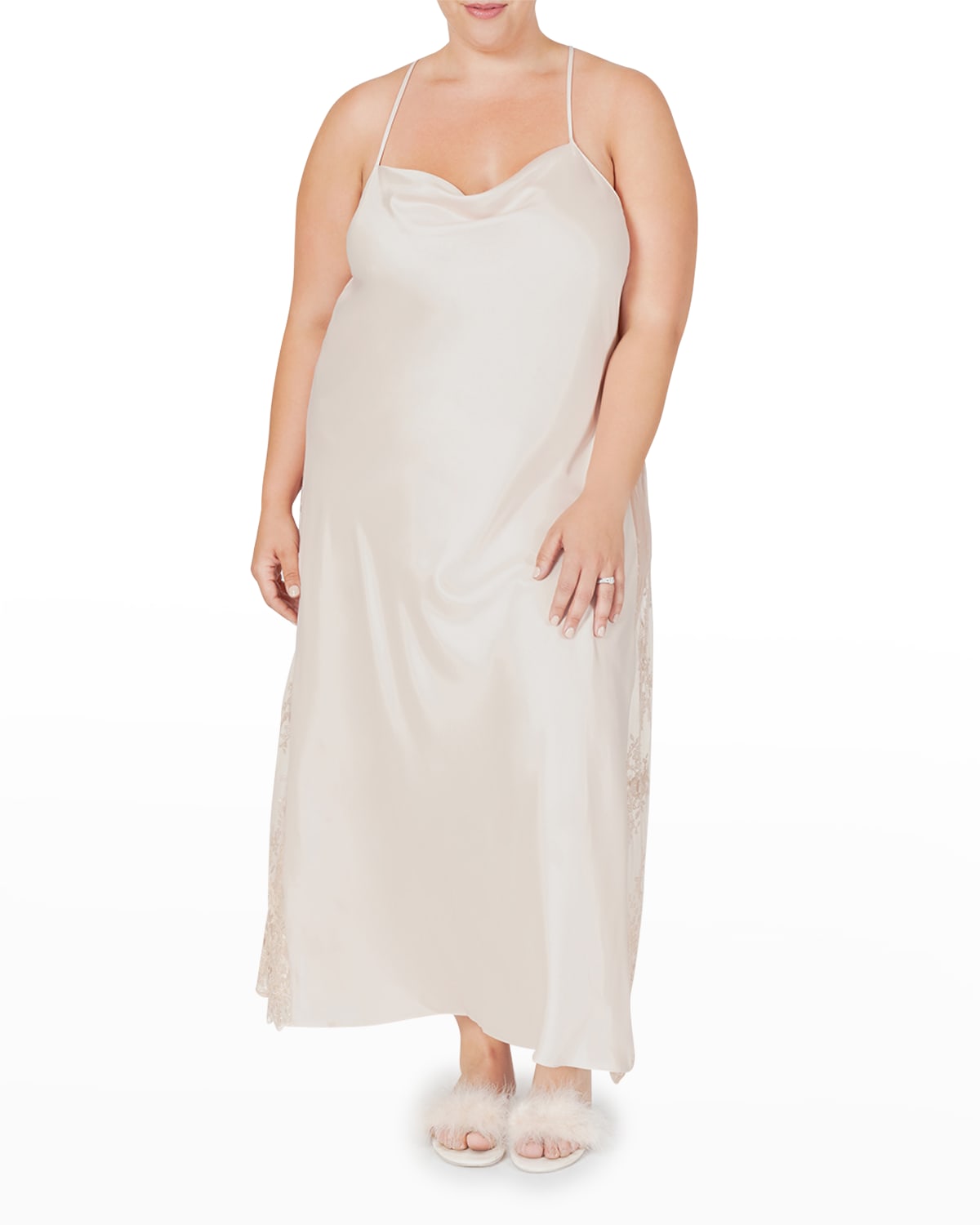 Rya Collection Plus Size Darling Lace-inset Nightgown In Champagne