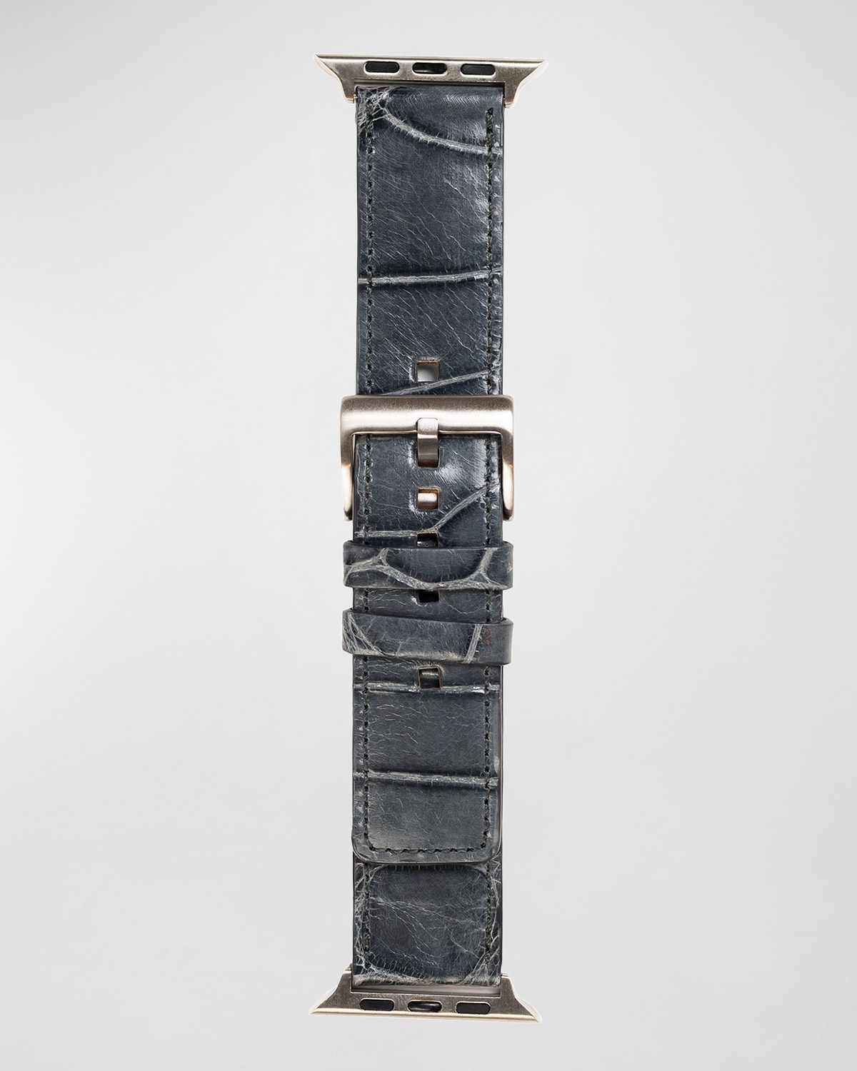 Abas Men's Apple Watch&reg; Alligator Watch Strap, Silver Finish In Grey