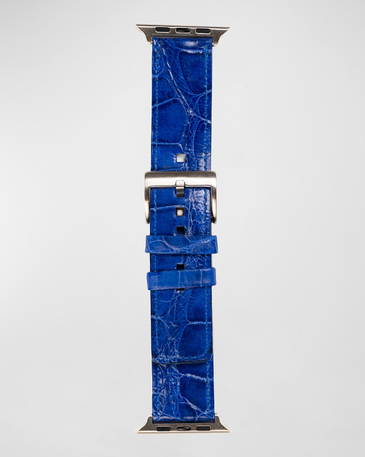Abas Men's Apple Watch&reg; Alligator Watch Strap, Silver Finish In Electric Blue