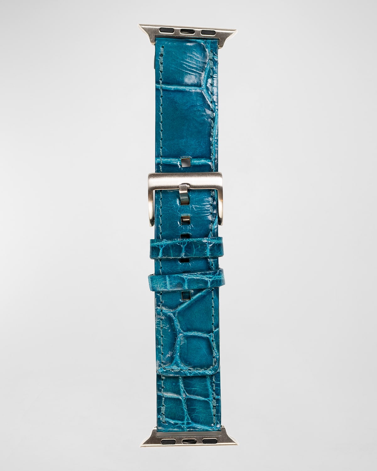 Abas Men's Apple Watch&reg; Alligator Watch Strap, Silver Finish In Turquoise