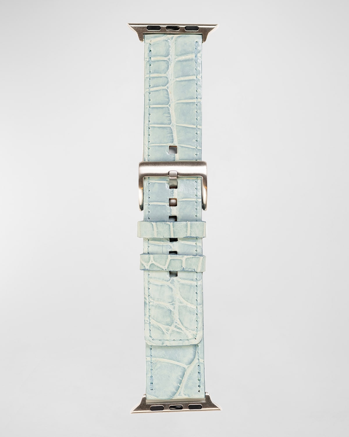 Abas Men's Apple Watch&reg; Alligator Watch Strap, Silver Finish In Baby Blue