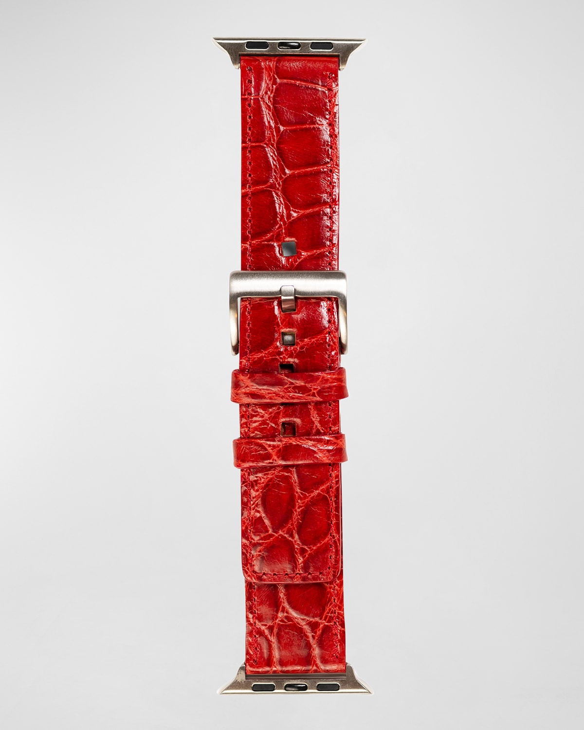 Abas Men's Apple Watch&reg; Alligator Watch Strap, Silver Finish In Red