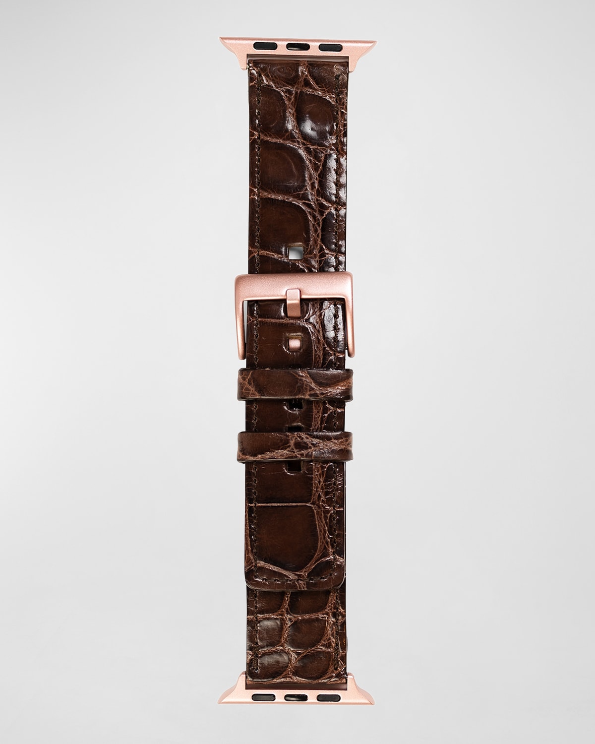 Abas Men's Apple Watch Alligator Watch Strap, Rose Gold Finish In Deep Brown