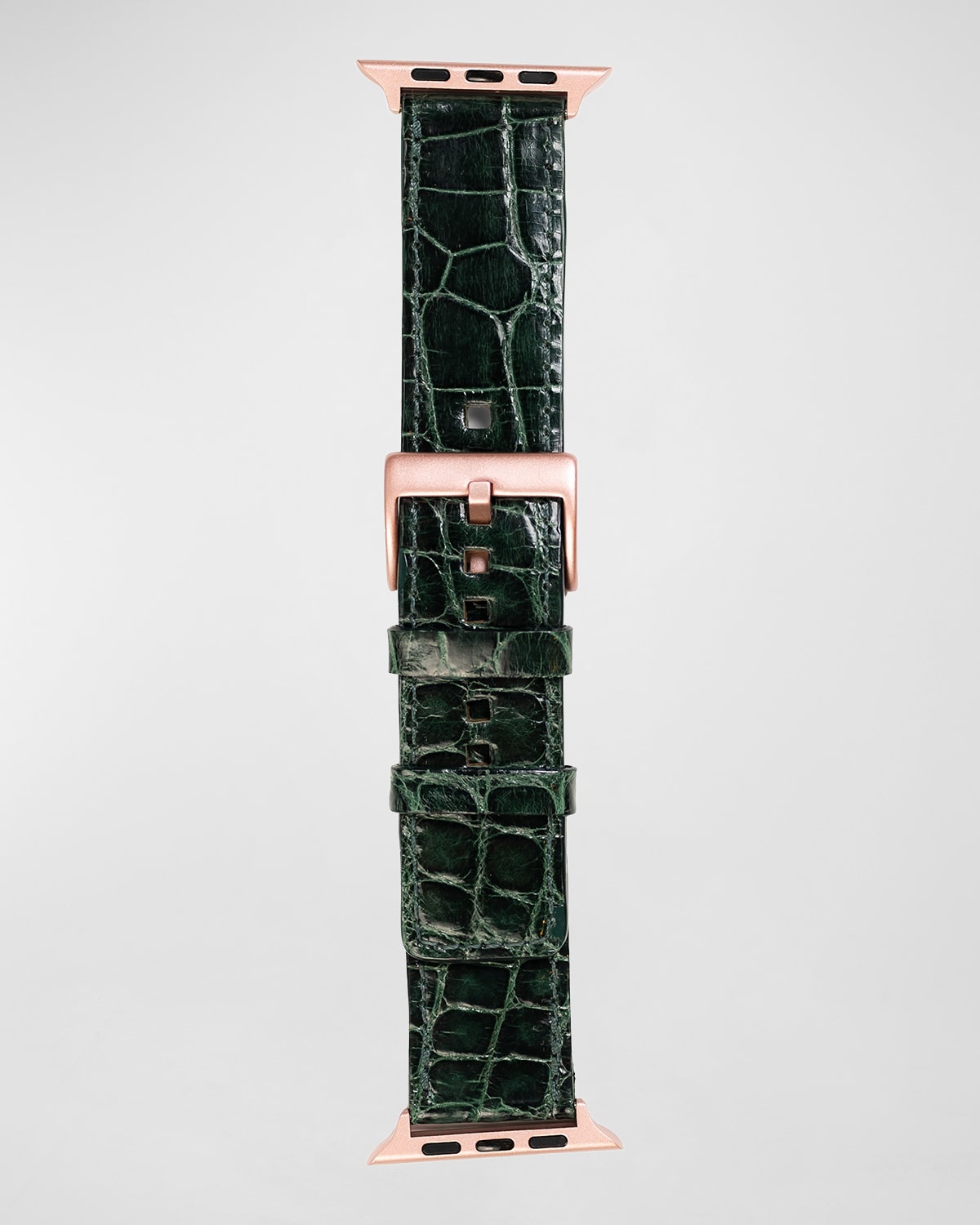 Abas Men's Apple Watch Alligator Watch Strap, Rose Gold Finish In Hunter Green