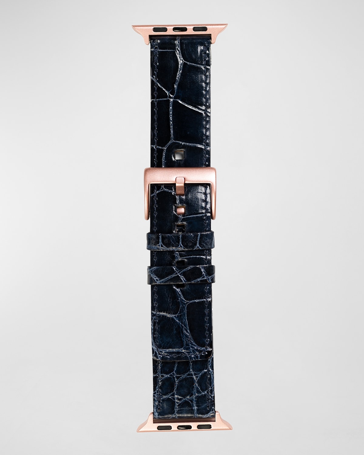 Abas Men's Apple Watch Alligator Watch Strap, Rose Gold Finish In Navy