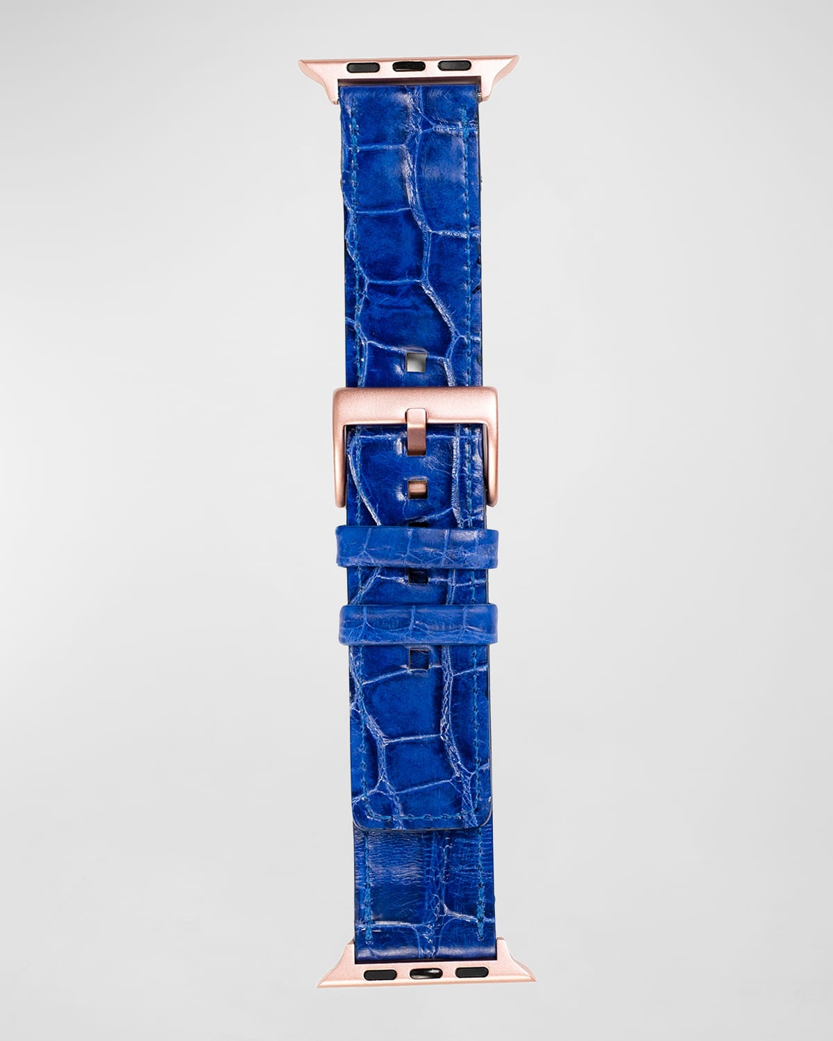 Abas Men's Apple Watch Alligator Watch Strap, Rose Gold Finish In Electric Blue