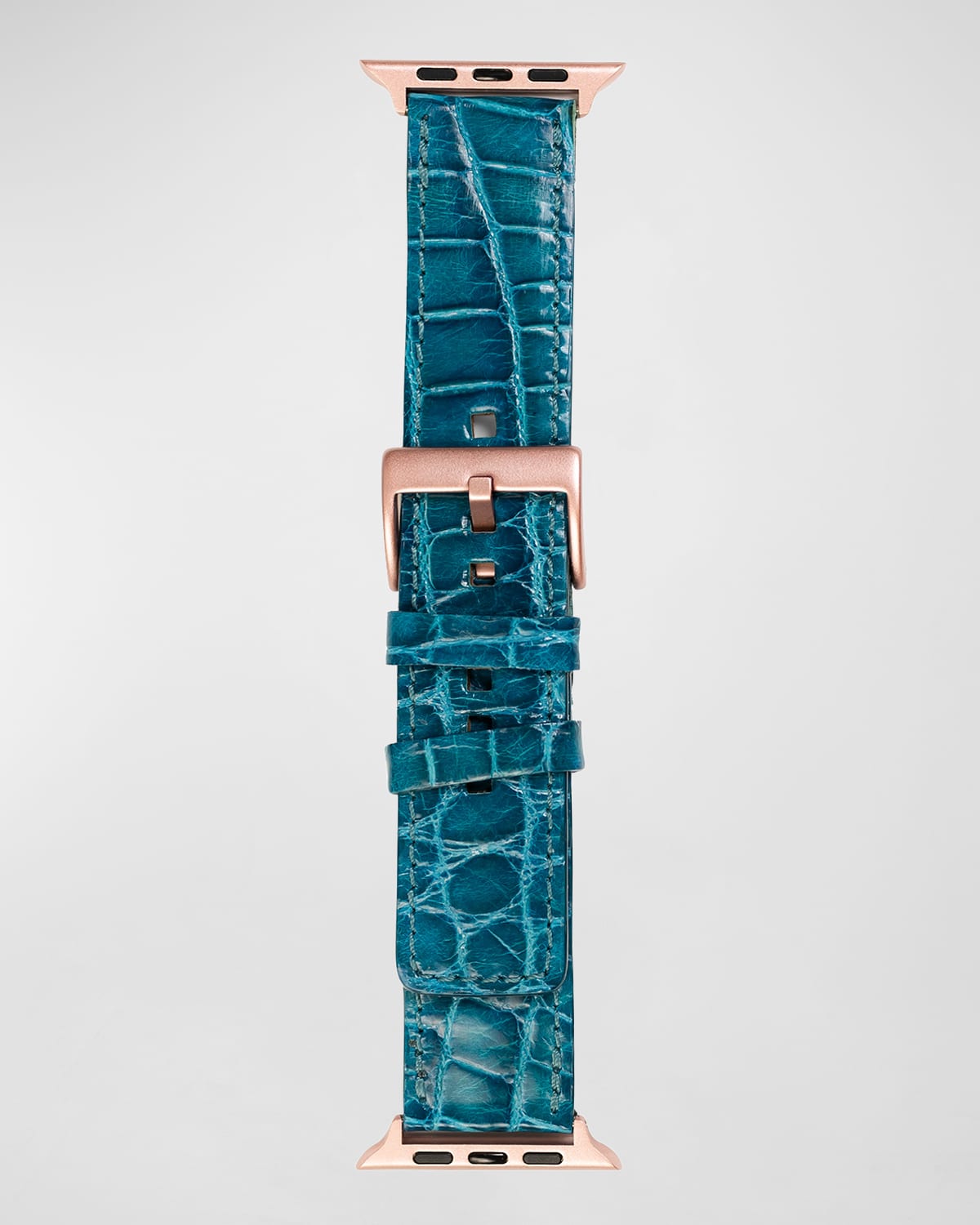 Abas Men's Apple Watch Alligator Watch Strap, Rose Gold Finish In Turquoise