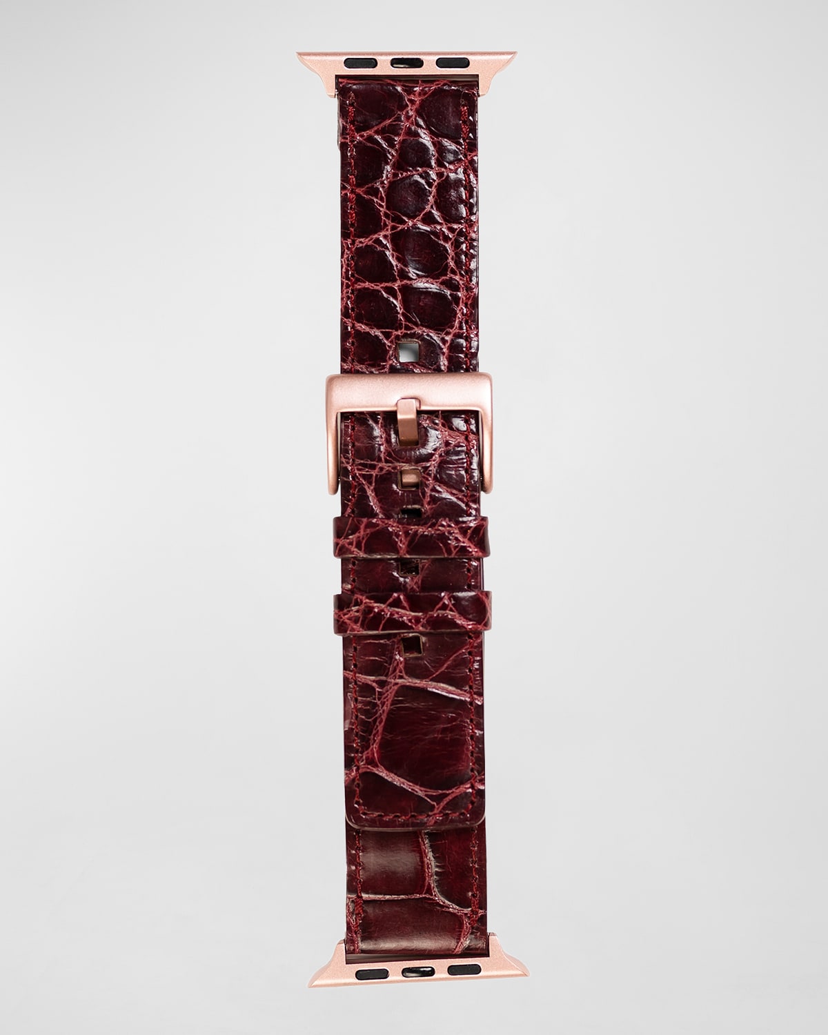 Abas Men's Apple Watch Alligator Watch Strap, Rose Gold Finish In Burgundy