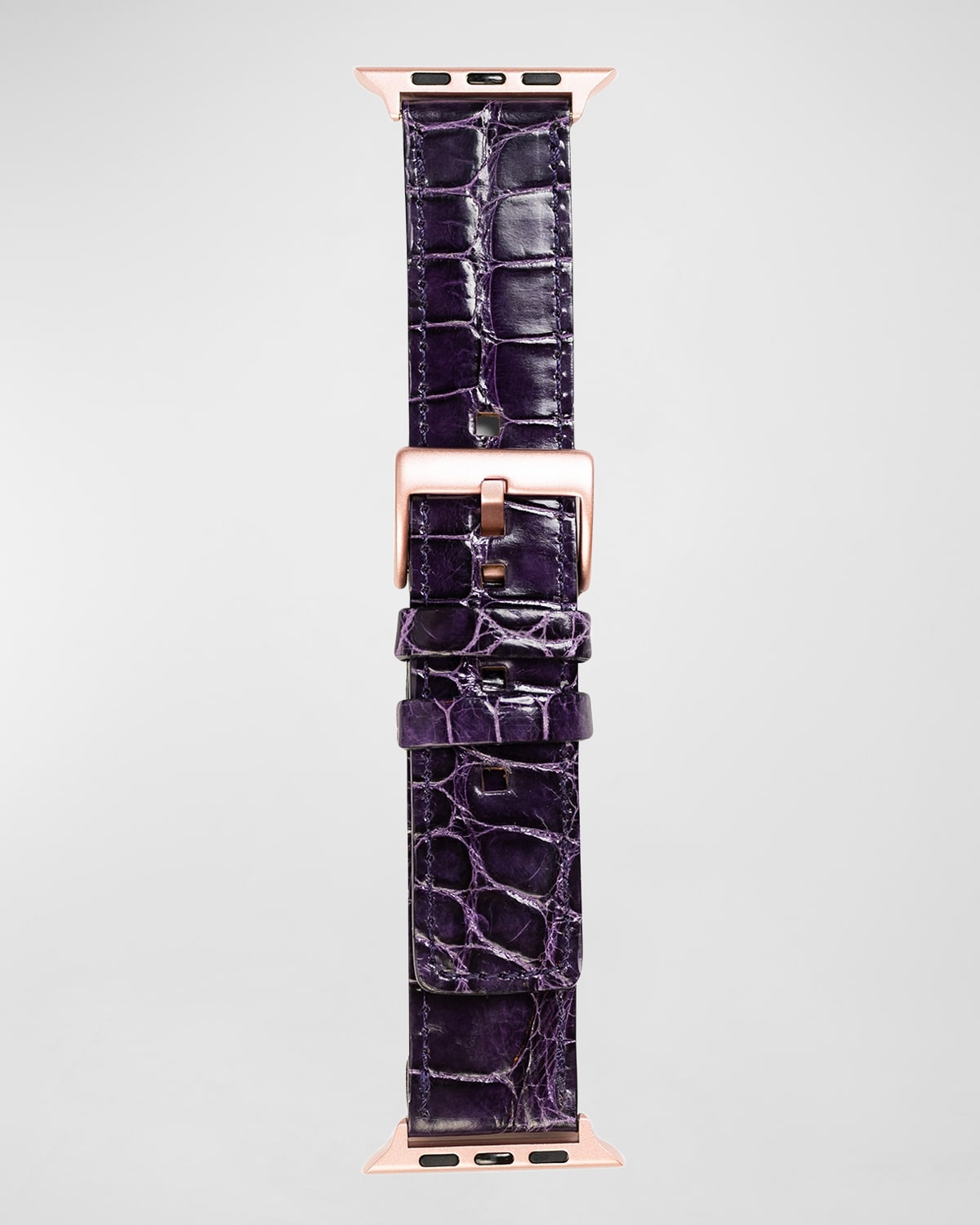 Abas Men's Apple Watch Alligator Watch Strap, Rose Gold Finish In Purple
