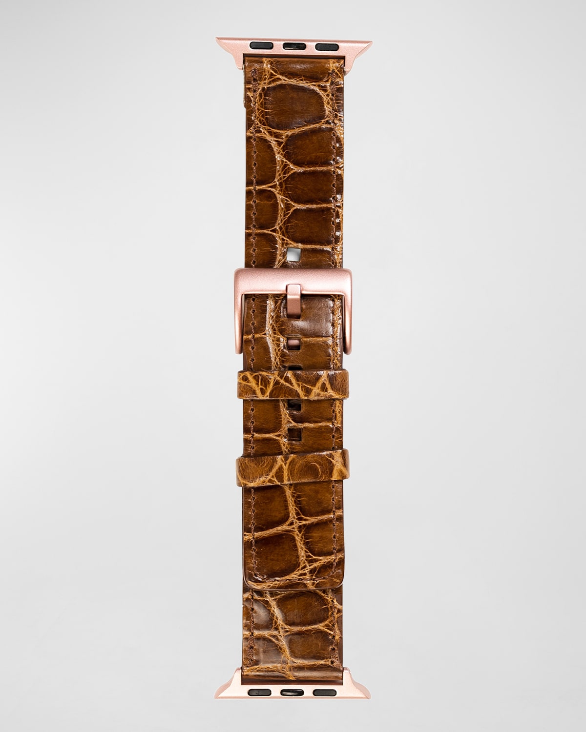 Abas Men's Apple Watch&reg; Alligator Watch Strap, Rose Gold Finish In Cognac