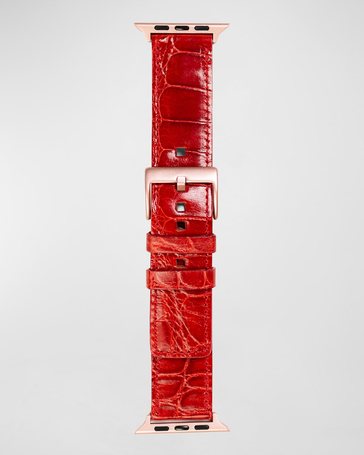 Abas Men's Apple Watch Alligator Watch Strap, Rose Gold Finish In Red