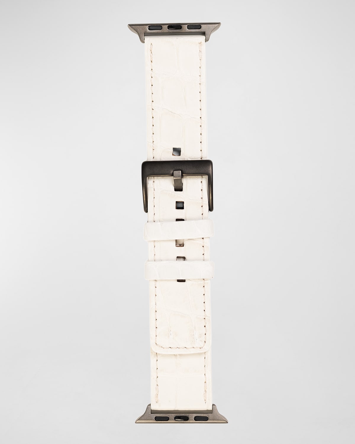 Abas Men's Apple Watch Matte Alligator Watch Strap, Space Gray Finish In White
