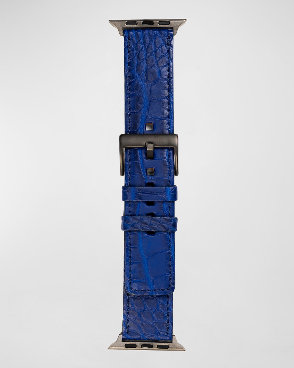 Abas Men's Apple Watch Matte Alligator Watch Strap, Space Grey Finish In Cobalt Blue
