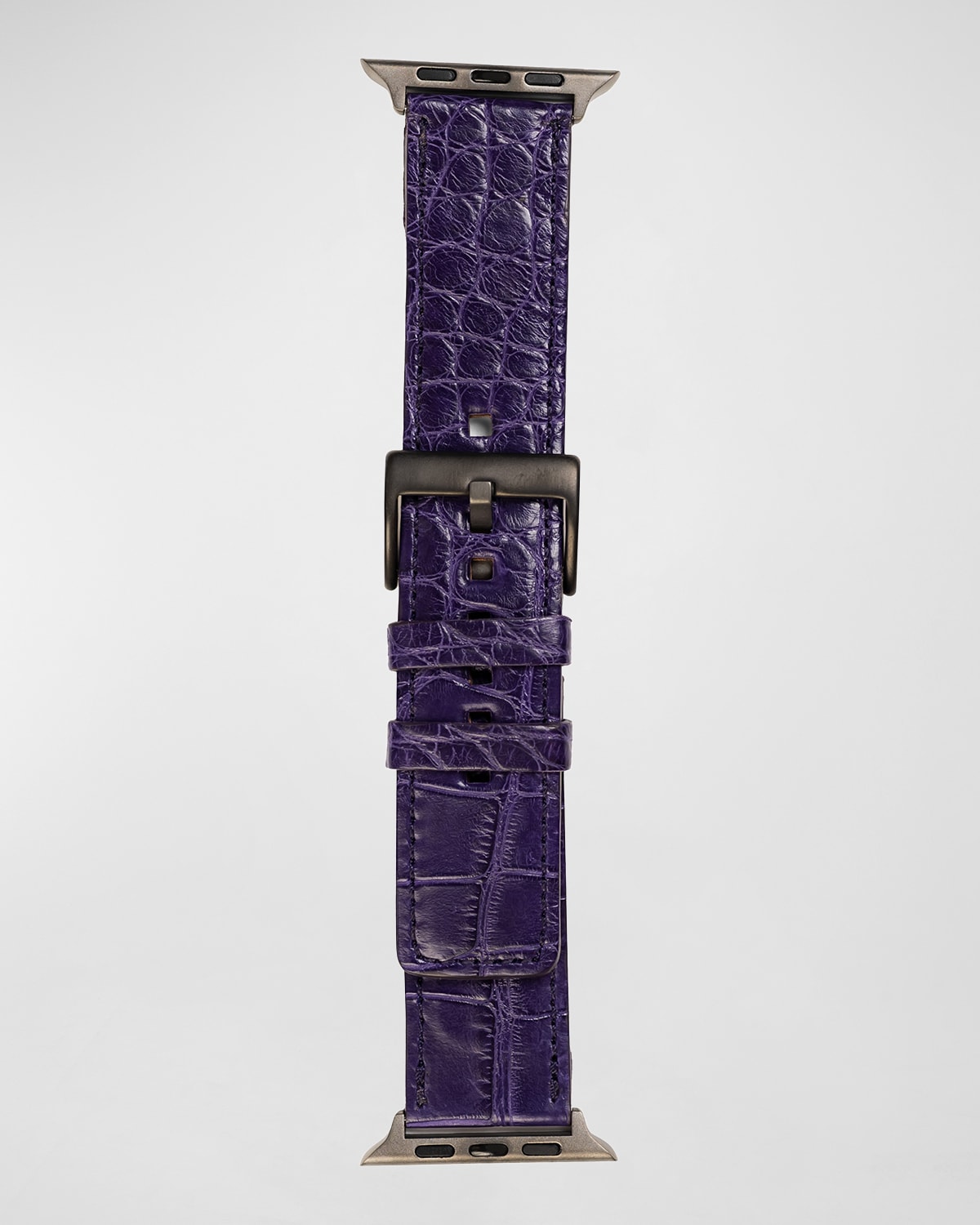 Abas Men's Apple Watch Matte Alligator Watch Strap, Space Gray Finish In Purple