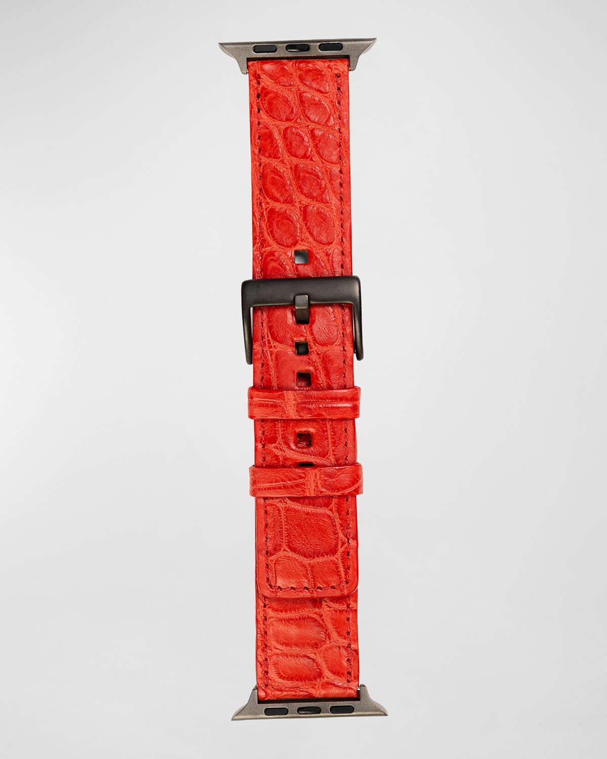 Abas Men's Apple Watch Matte Alligator Watch Strap, Space Gray Finish In Red
