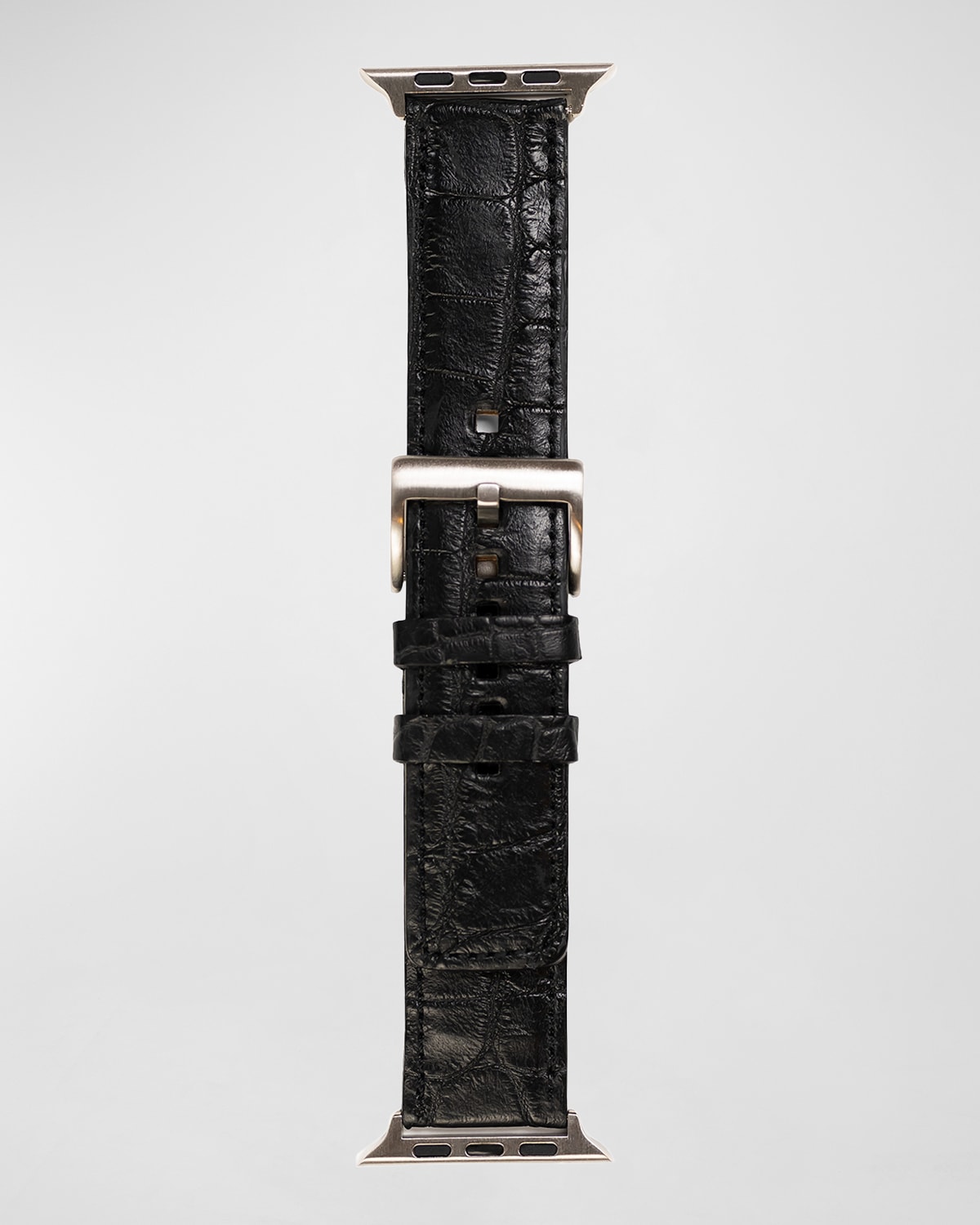 Abas Men's Apple Watch&reg; Matte Alligator Watch Strap, Silver Finish In Black