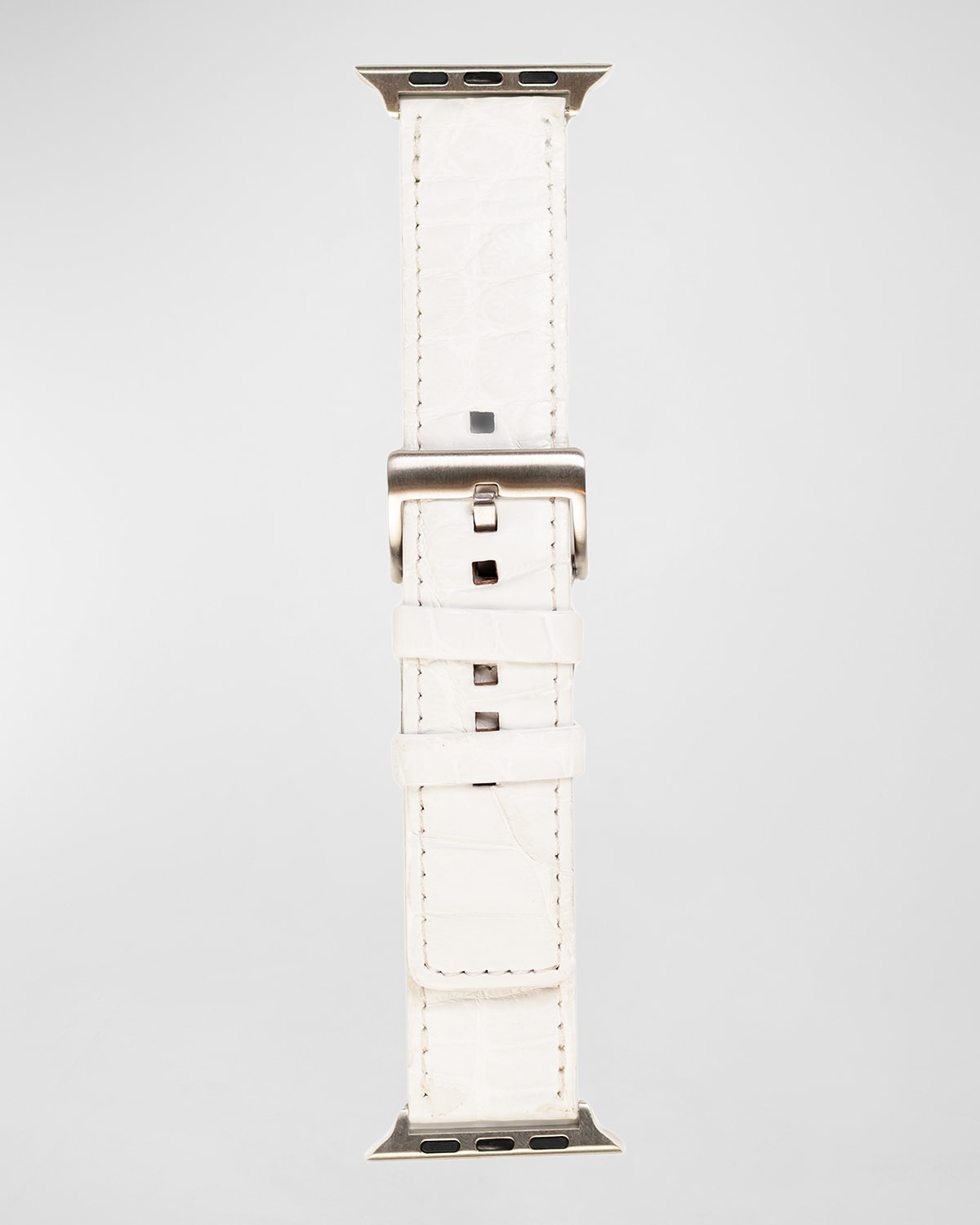 Abas Men's Apple Watch&reg; Matte Alligator Watch Strap, Silver Finish In White