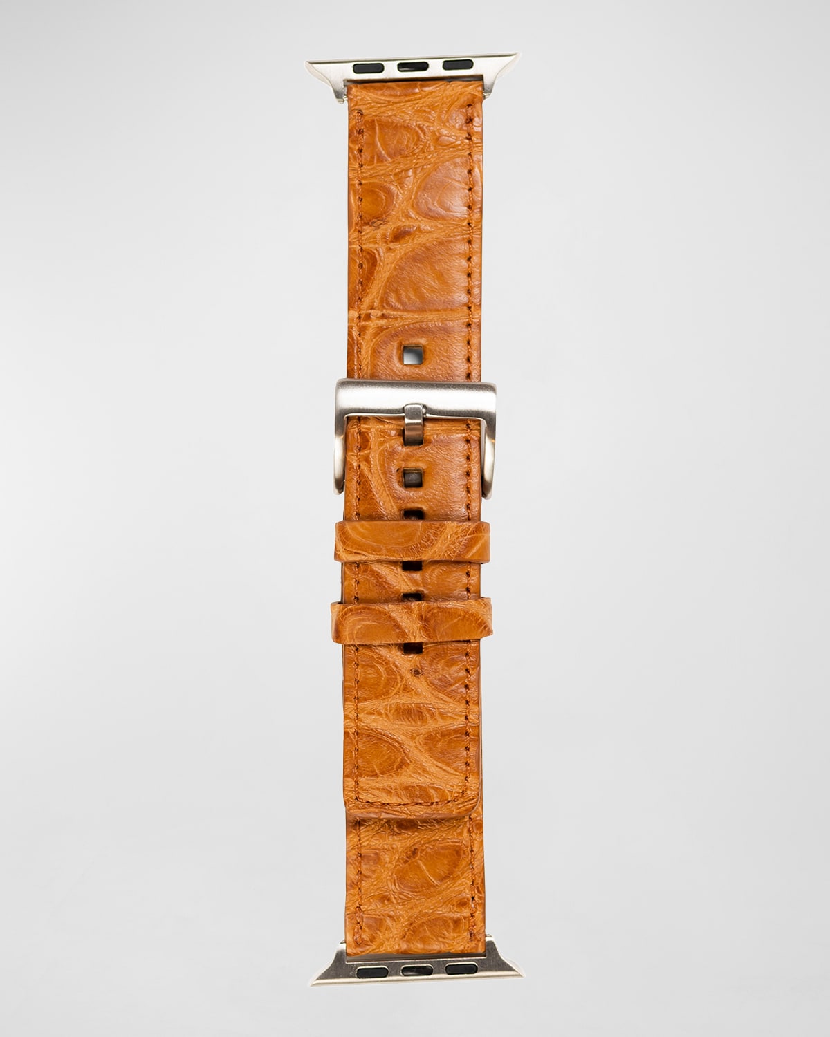 Abas Men's Apple Watch&reg; Matte Alligator Watch Strap, Silver Finish In Western Tan