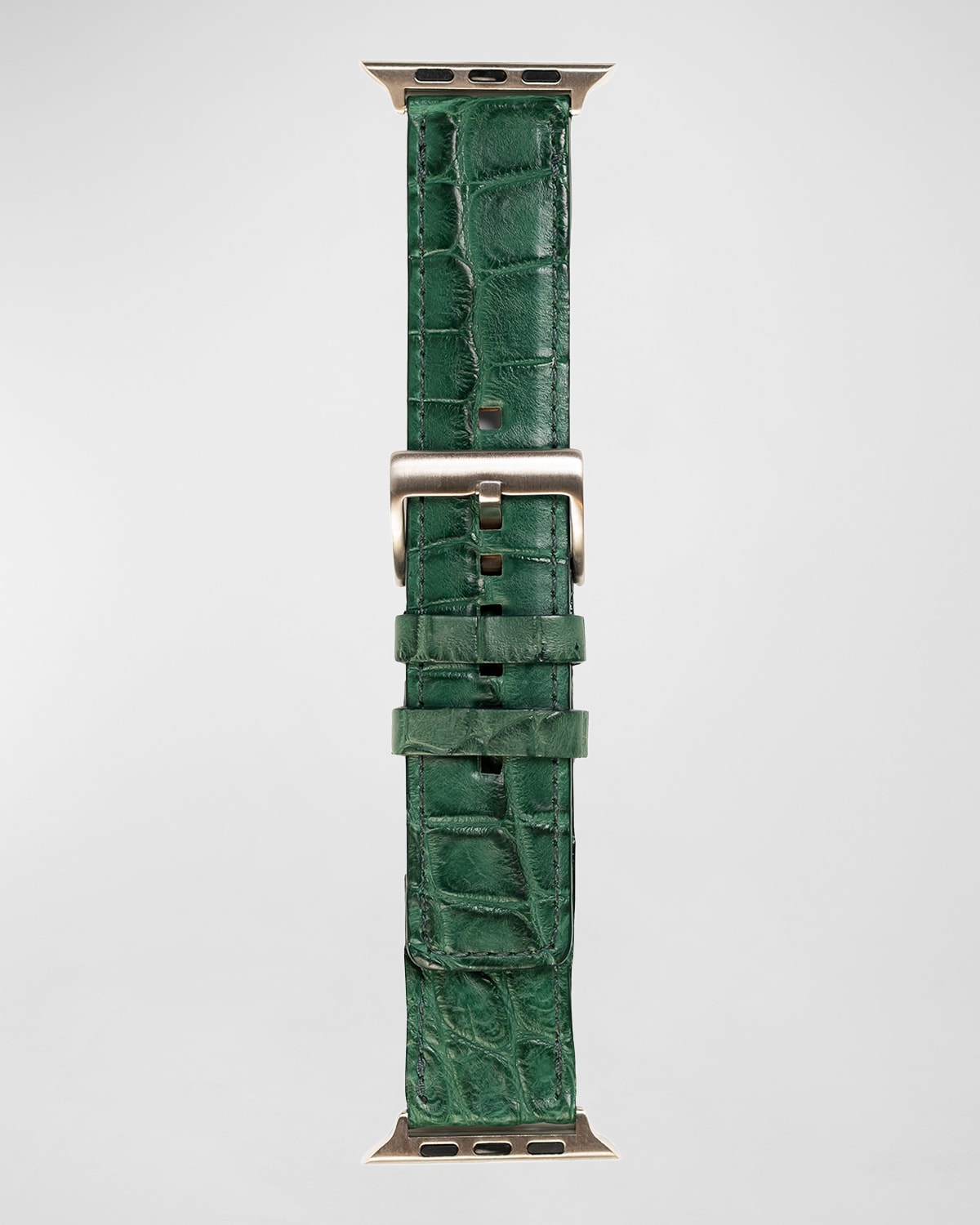 Abas Men's Apple Watch&reg; Matte Alligator Watch Strap, Silver Finish In Green
