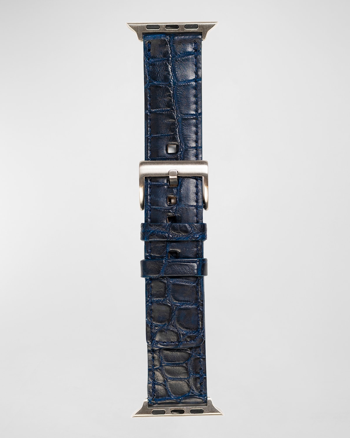 Abas Men's Apple Watch&reg; Matte Alligator Watch Strap, Silver Finish In Navy