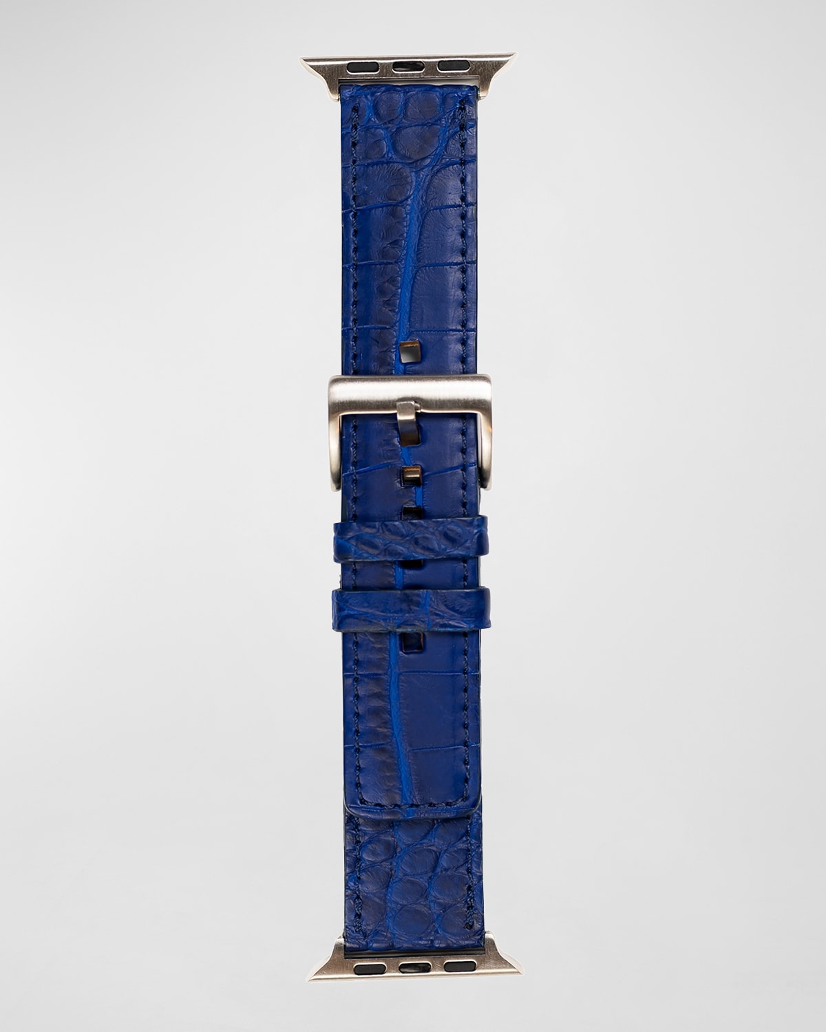 Abas Men's Apple Watch&reg; Matte Alligator Watch Strap, Silver Finish In Cobalt Blue