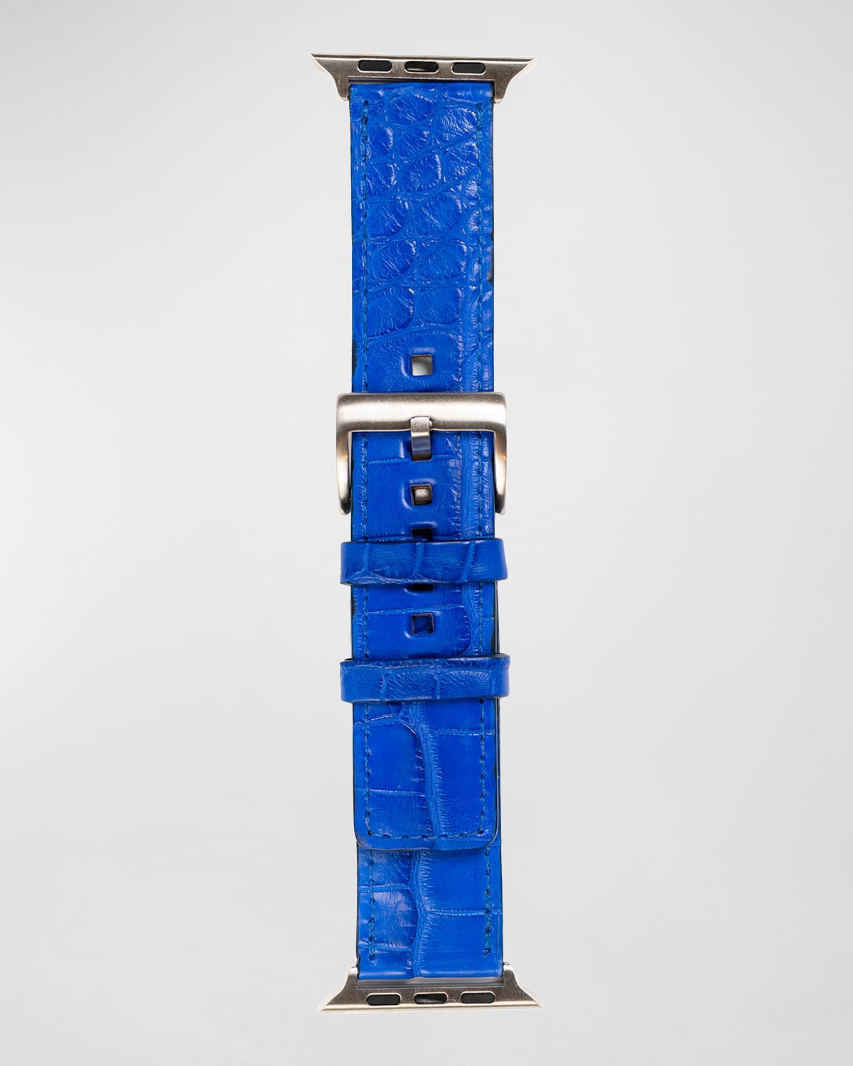 Abas Men's Apple Watch Matte Alligator Watch Strap, Silver Finish In Electric Blue