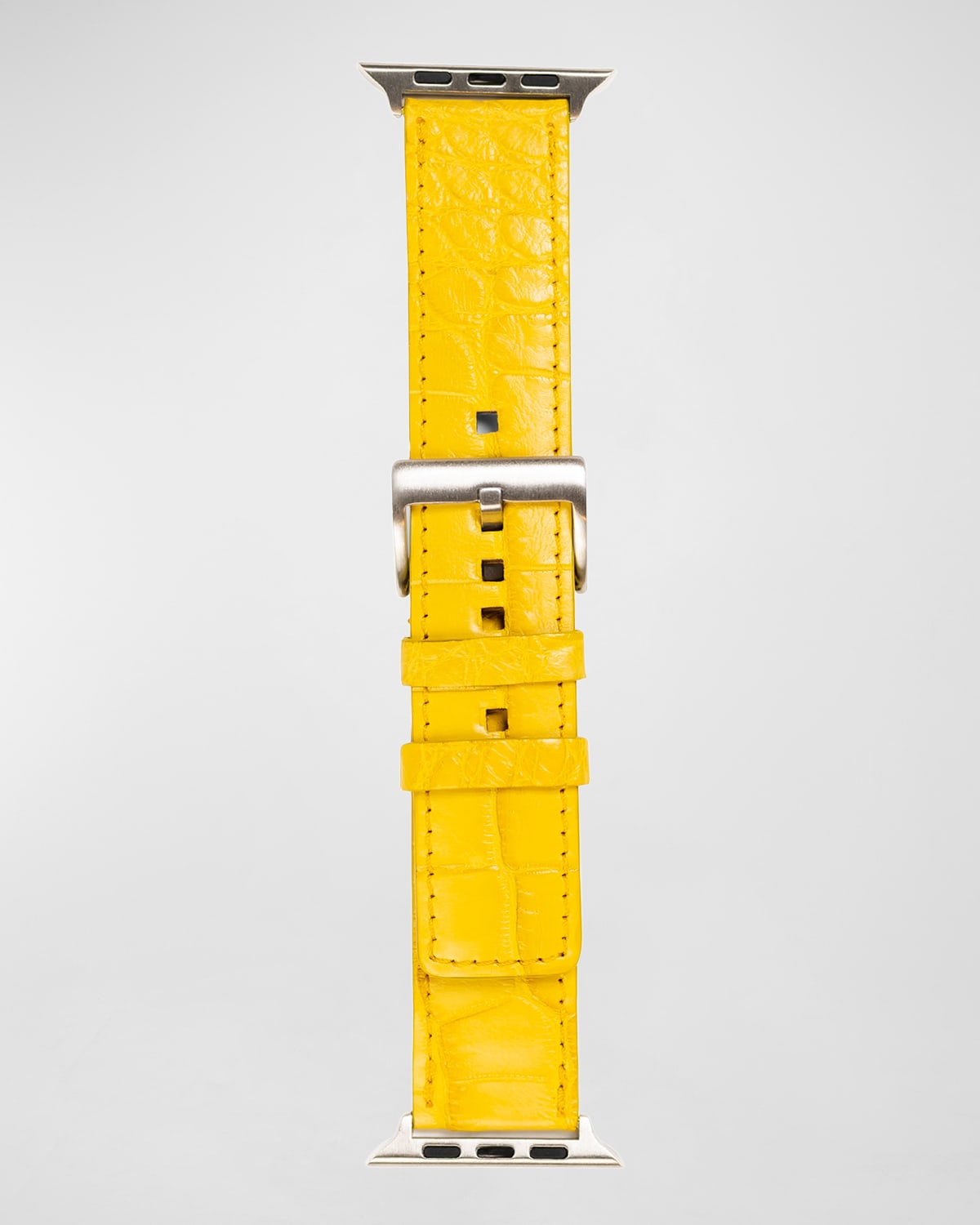 Abas Men's Apple Watch&reg; Matte Alligator Watch Strap, Silver Finish In Mustard Yellow