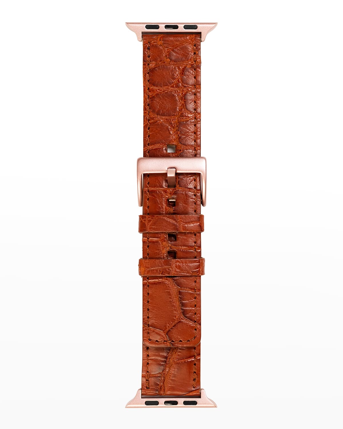 Abas Men's Apple Watch Matte Alligator Watch Strap, Rose Gold Finish In English Tan