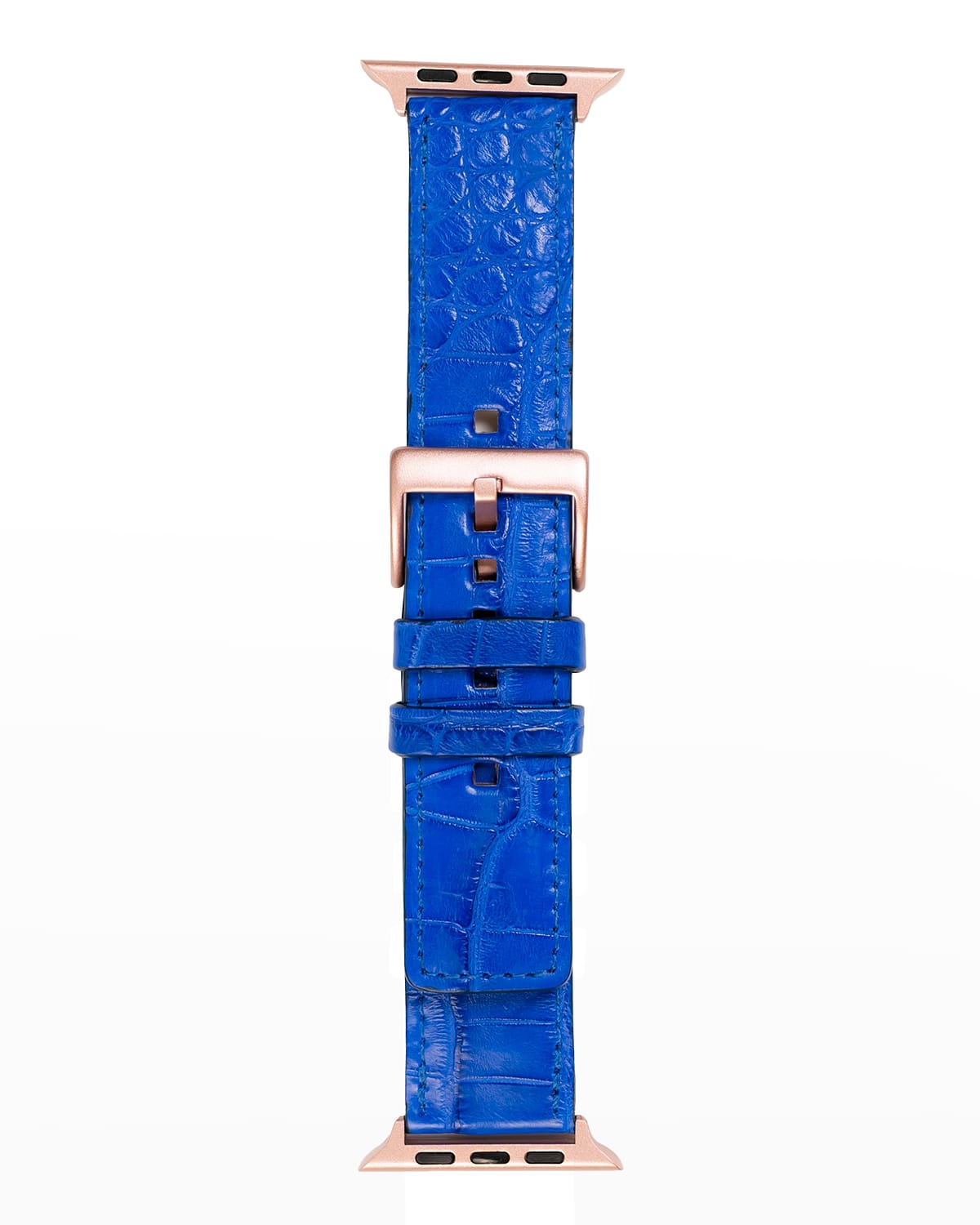 Abas Men's Apple Watch Matte Alligator Watch Strap, Rose Gold Finish In Electric Blue