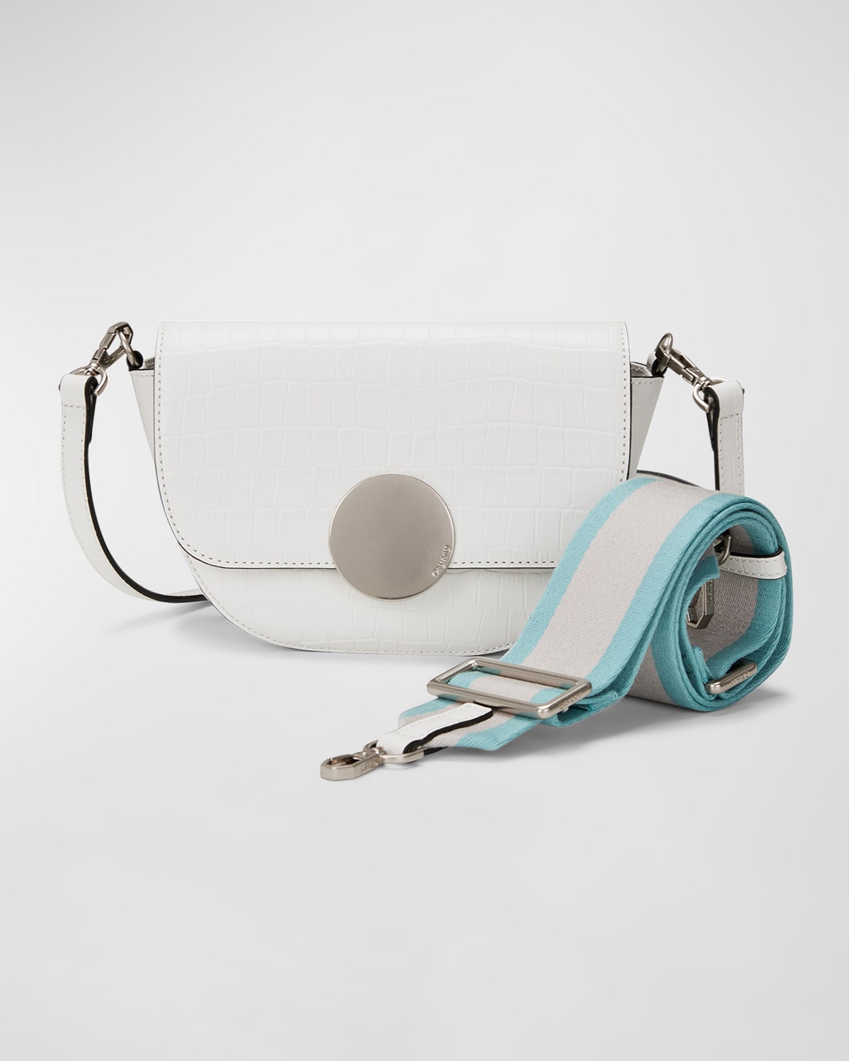 Oryany Lottie Saddle Moc-croc Crossbody Bag In Offwhite