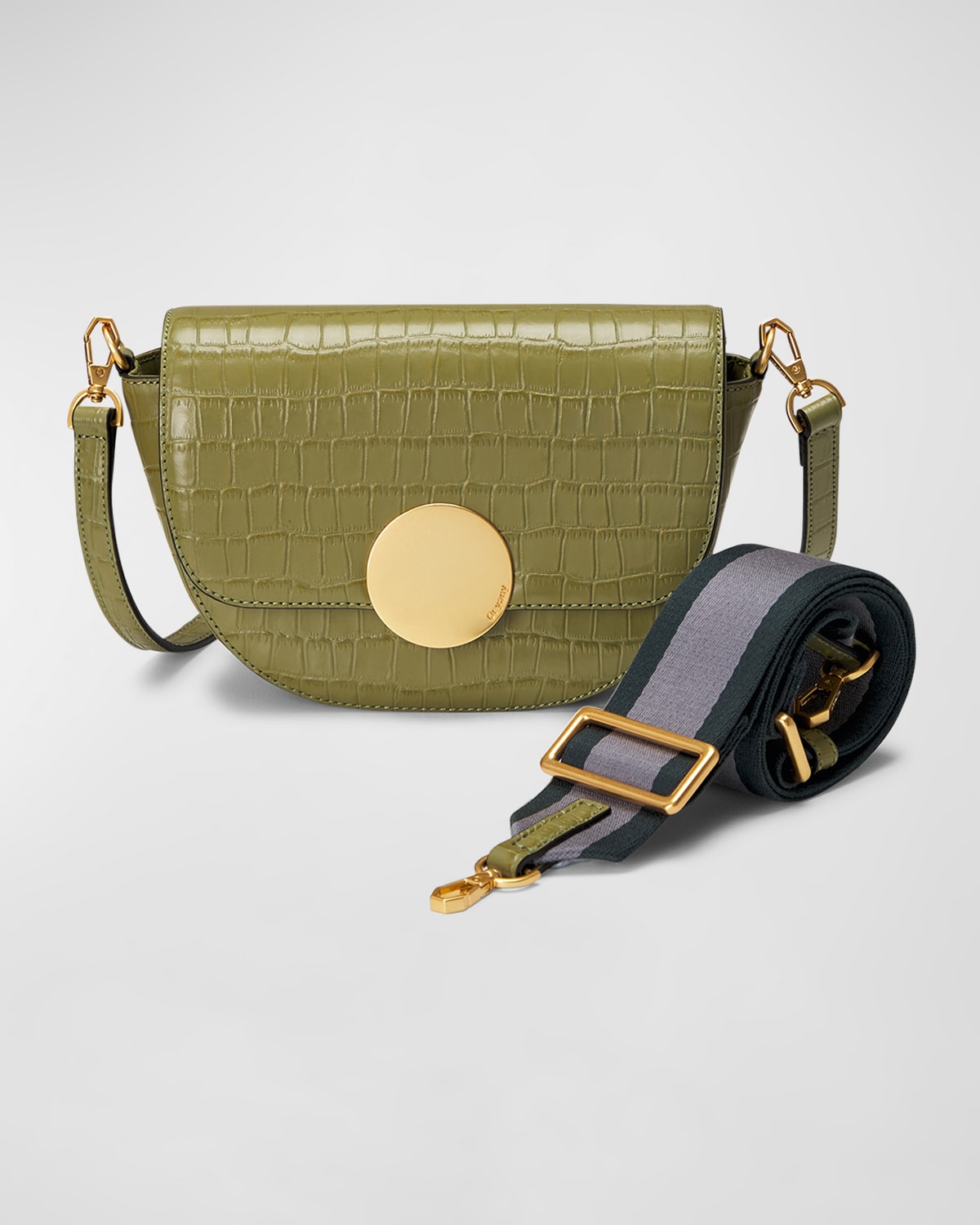 Oryany Lottie Saddle Moc-croc Crossbody Bag In Leaf Olive