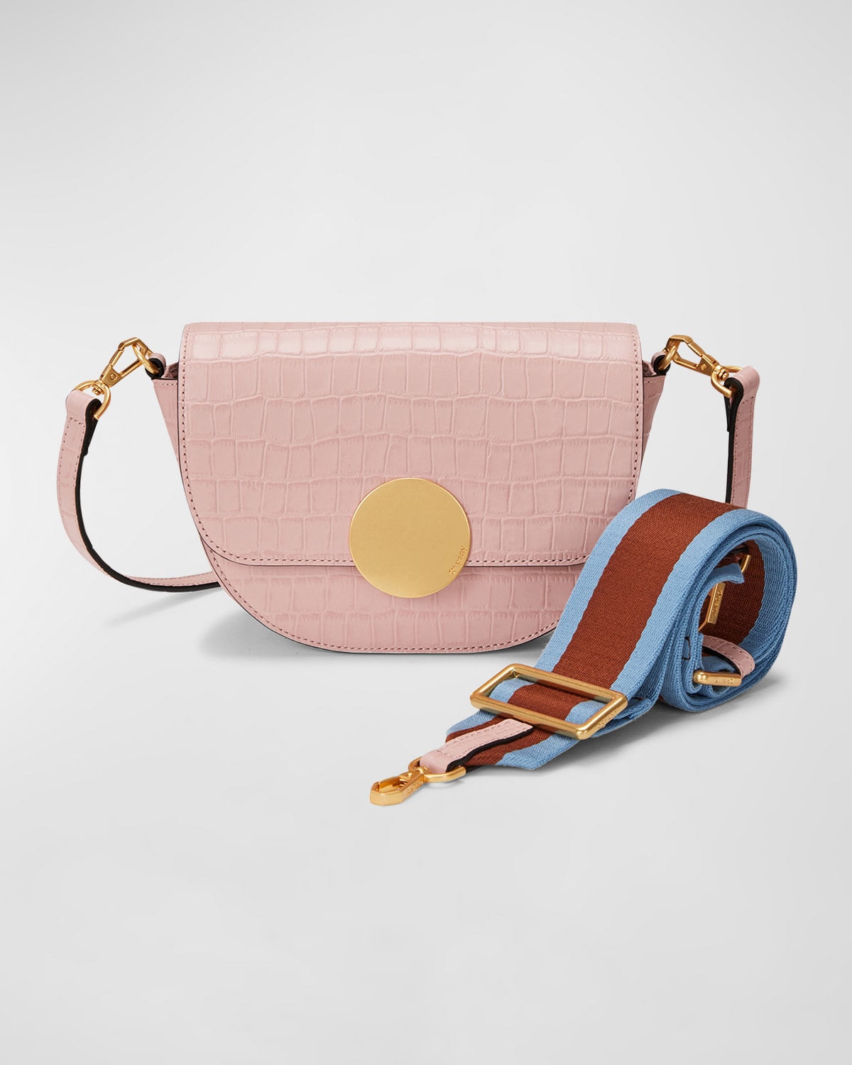 Oryany Lottie Saddle Moc-croc Crossbody Bag In Vintage Pink