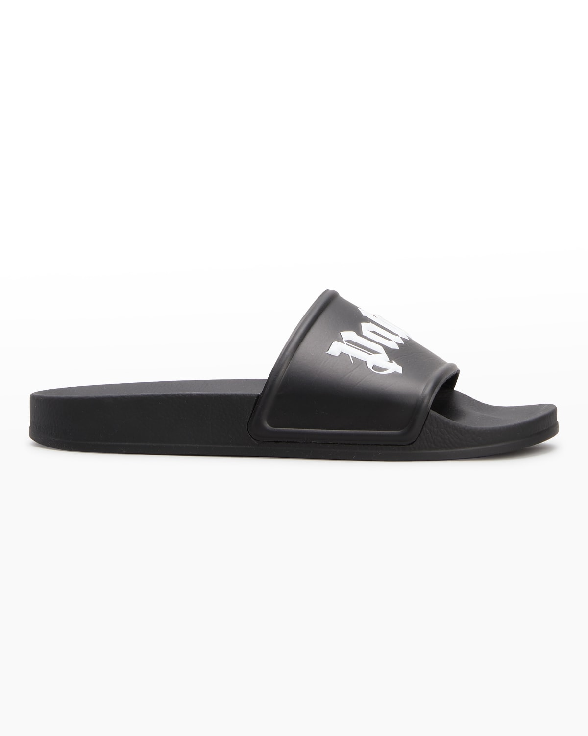 Palm Angels Black Logo Pool Slides In Black/ White