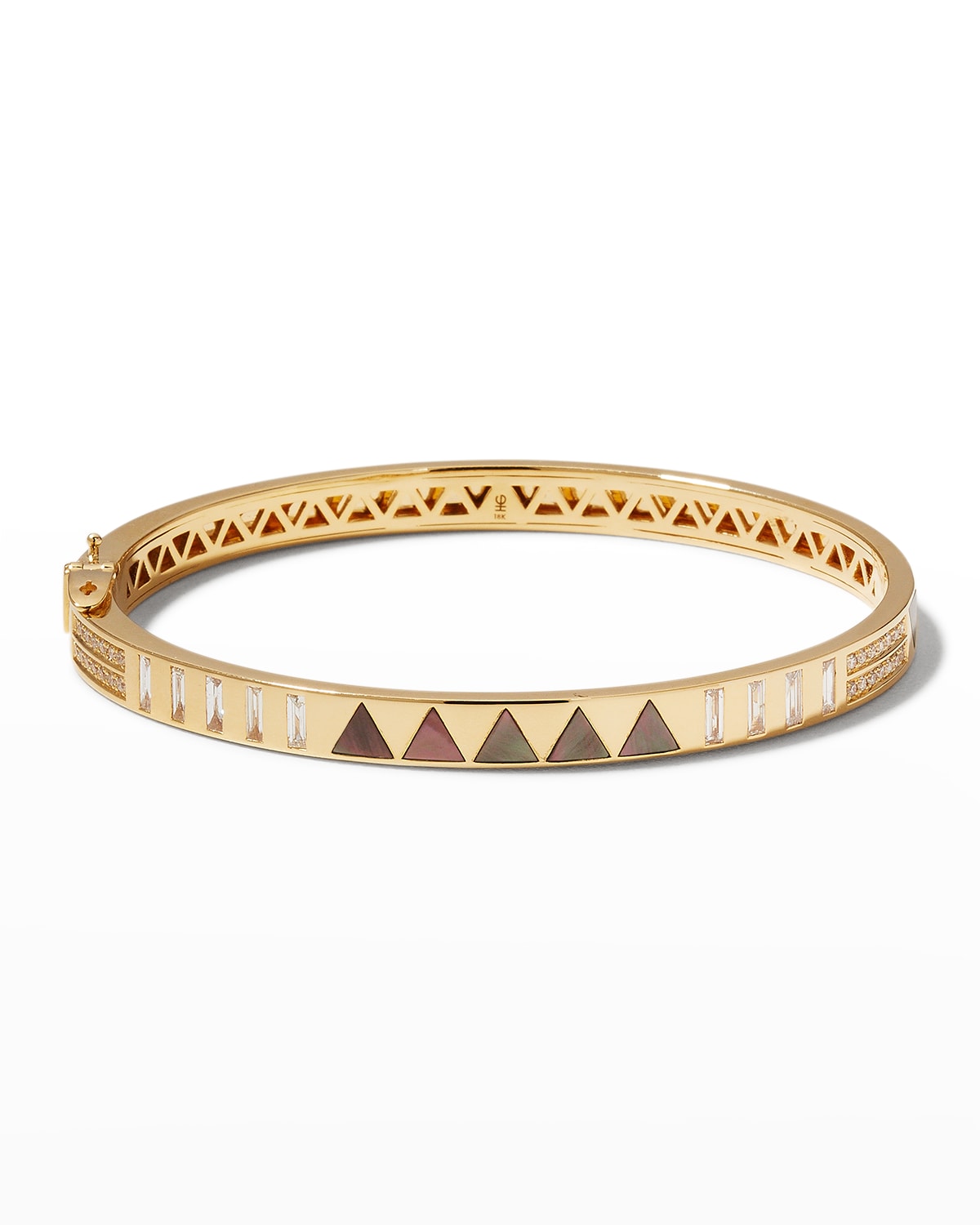 Yellow Gold Mother-of-Pearl and Diamond Pave Bangle