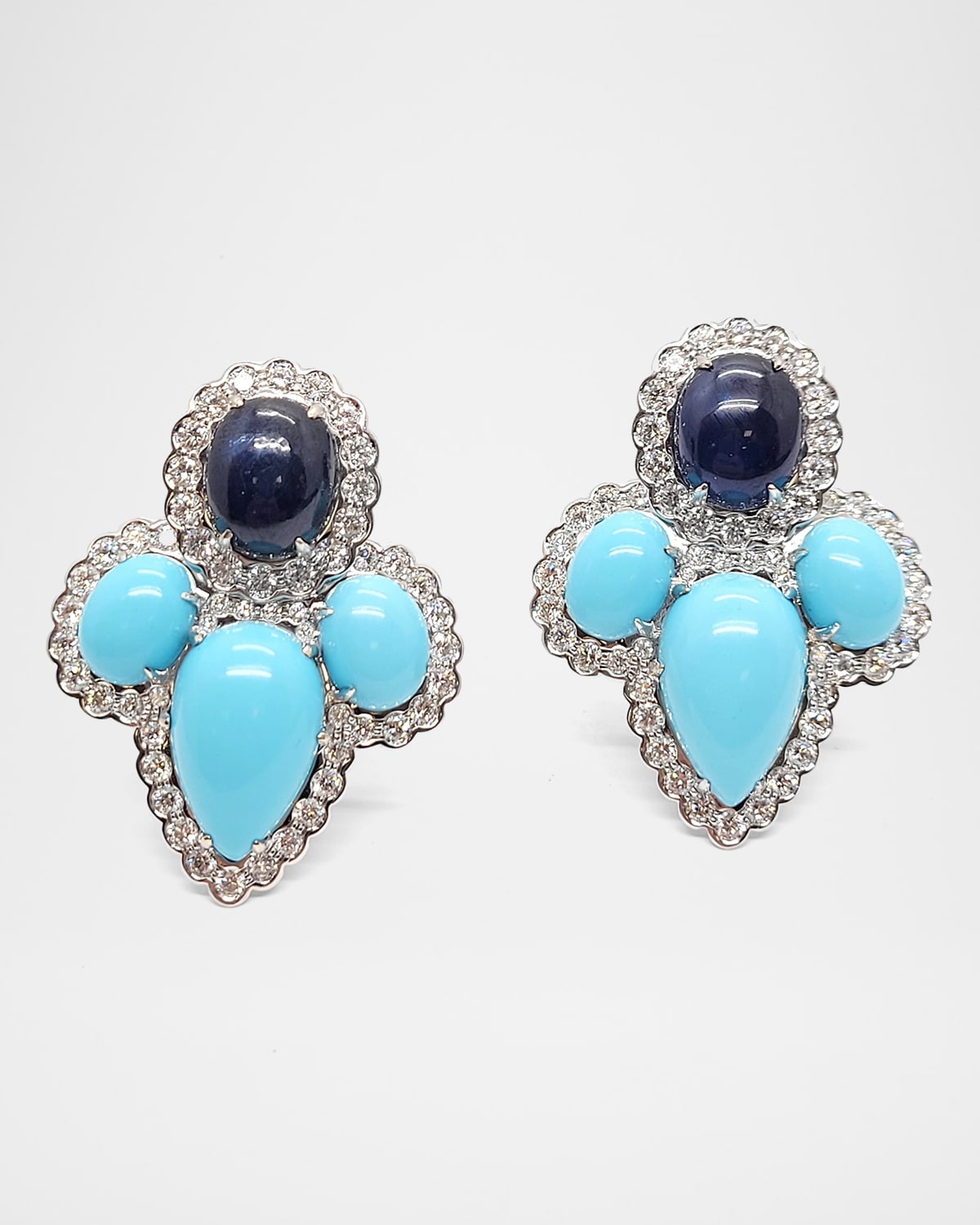18K White Gold Diamond, Sapphire and Turquoise Earrings