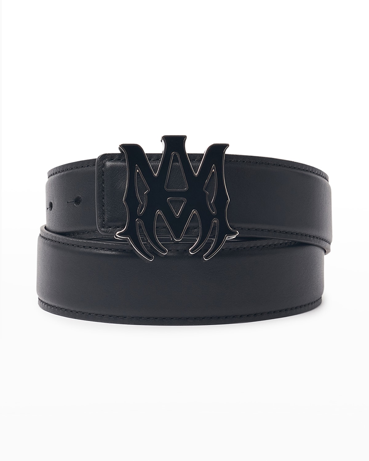 Men's Leather MA-Logo Buckle Belt, 4cm