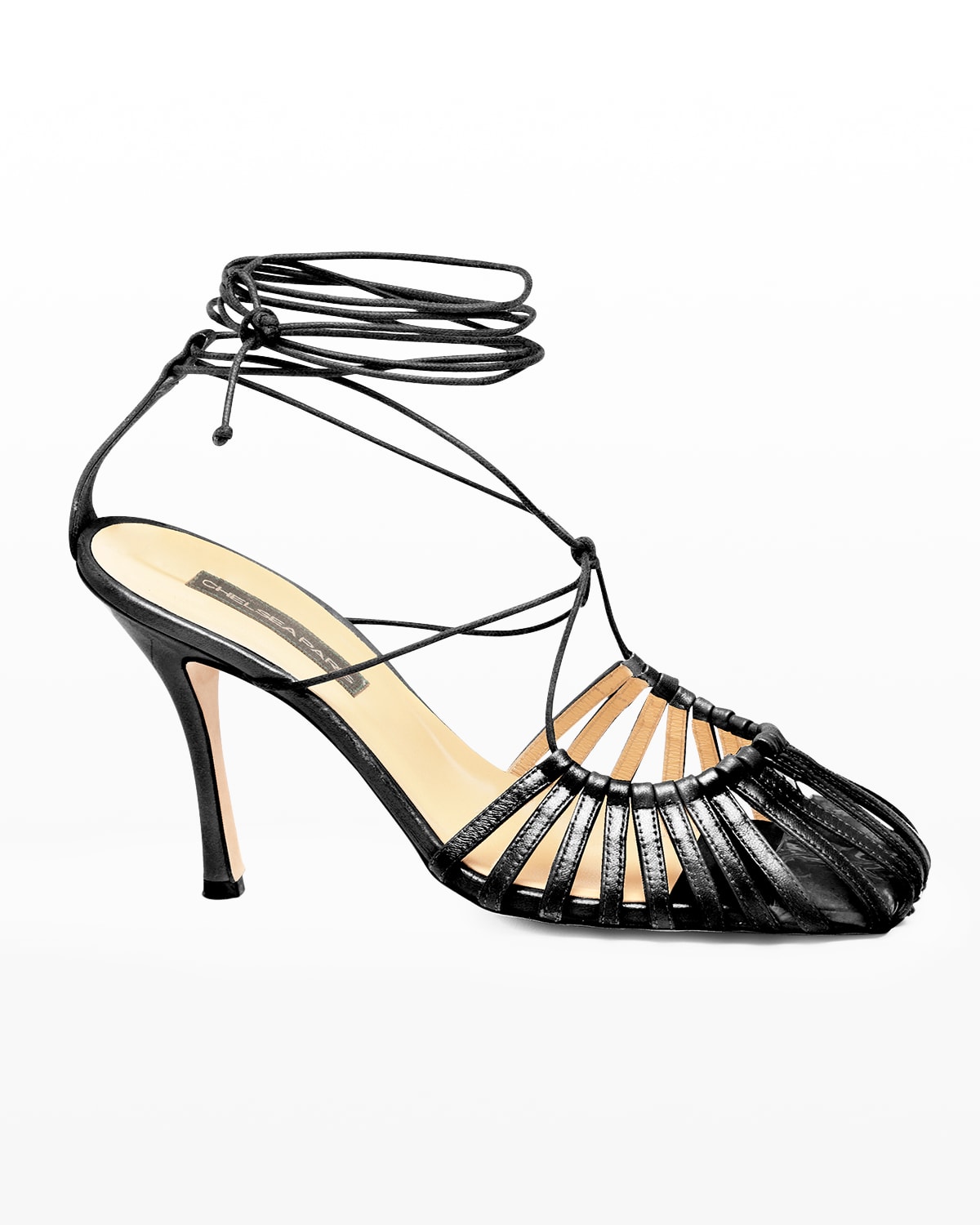 Chelsea Paris Finn Satin Caged Ankle-Tie Sandals
