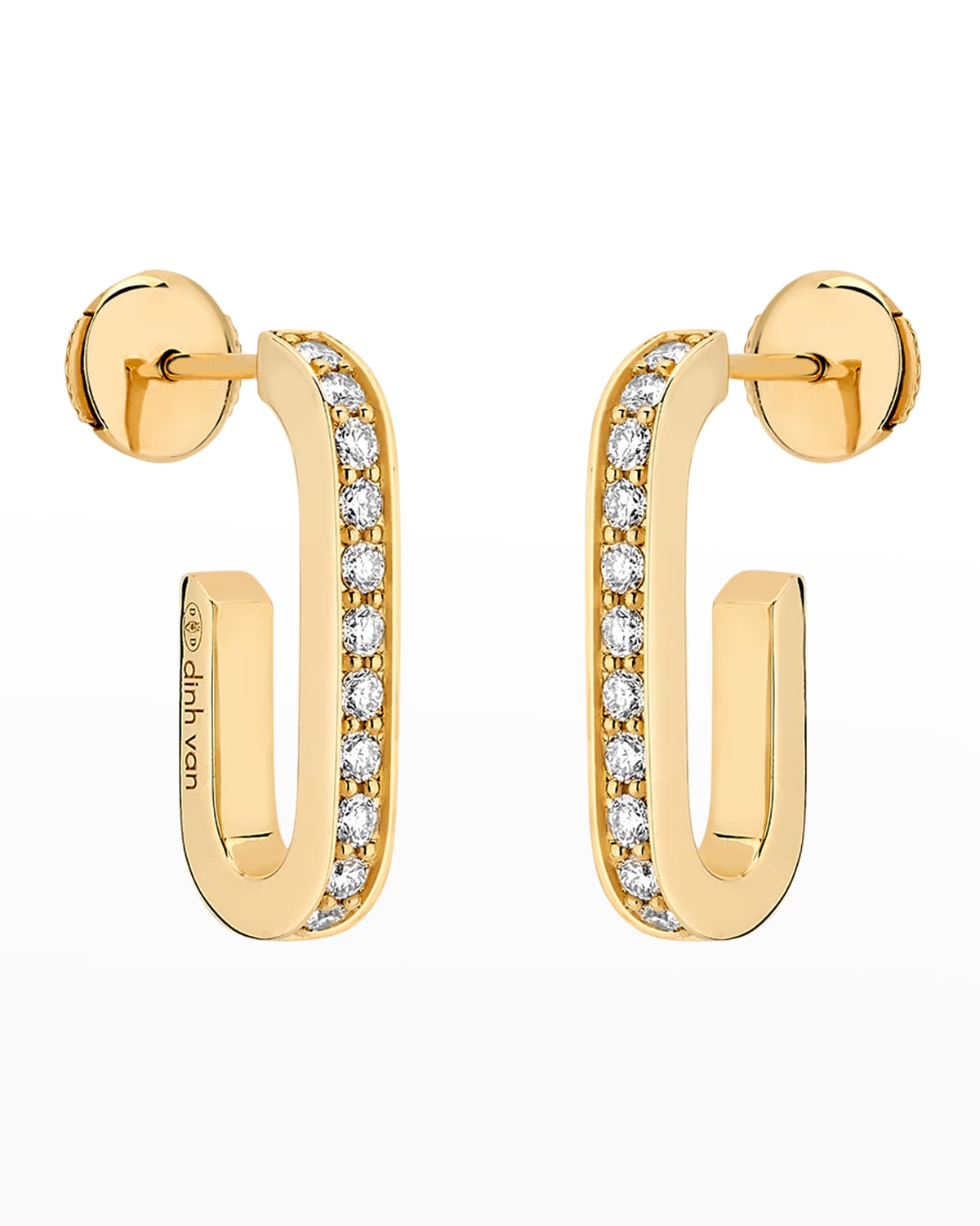 DINH VAN Yellow Gold Maillion Large Diamond Link Earrings