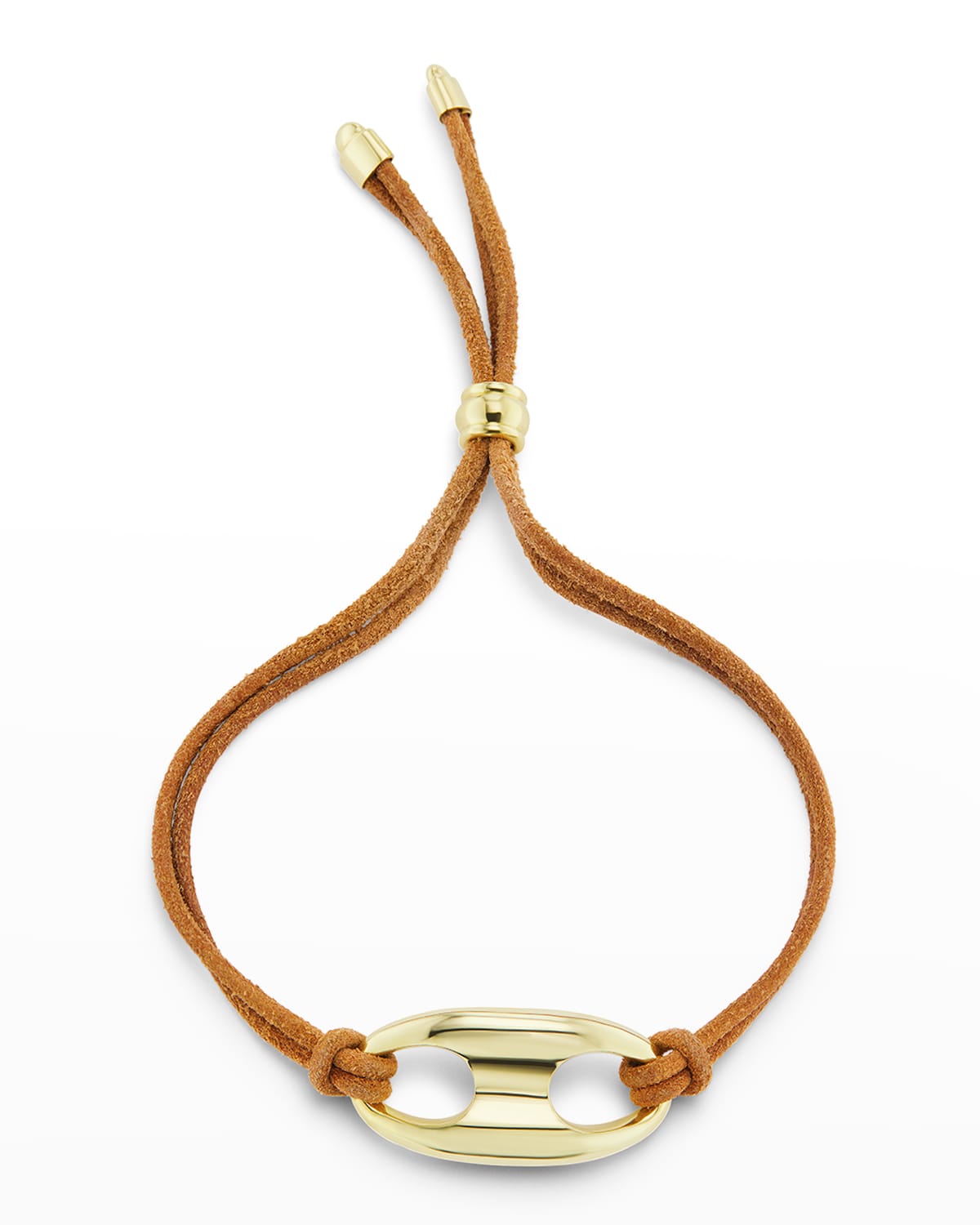 Yellow Gold Nautical Link Leather Bracelet
