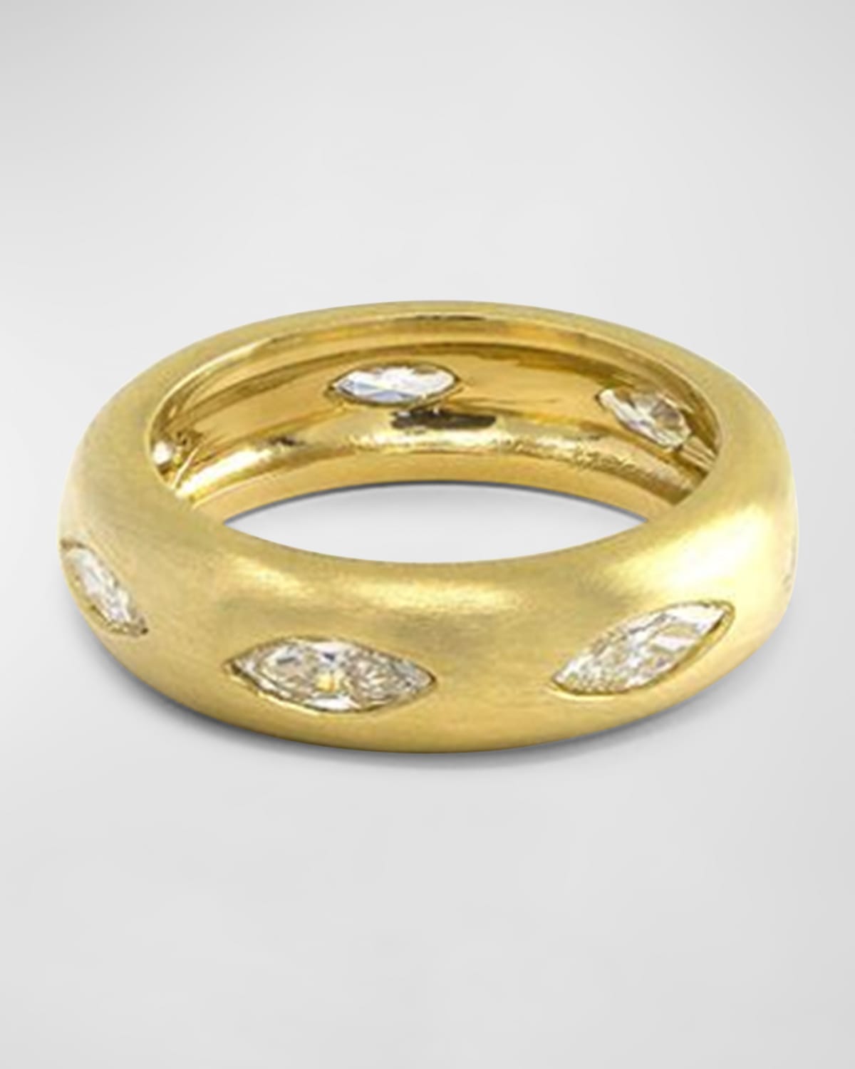 18K Yellow Gold Gypsy Band with Marquise Diamonds, Size 7