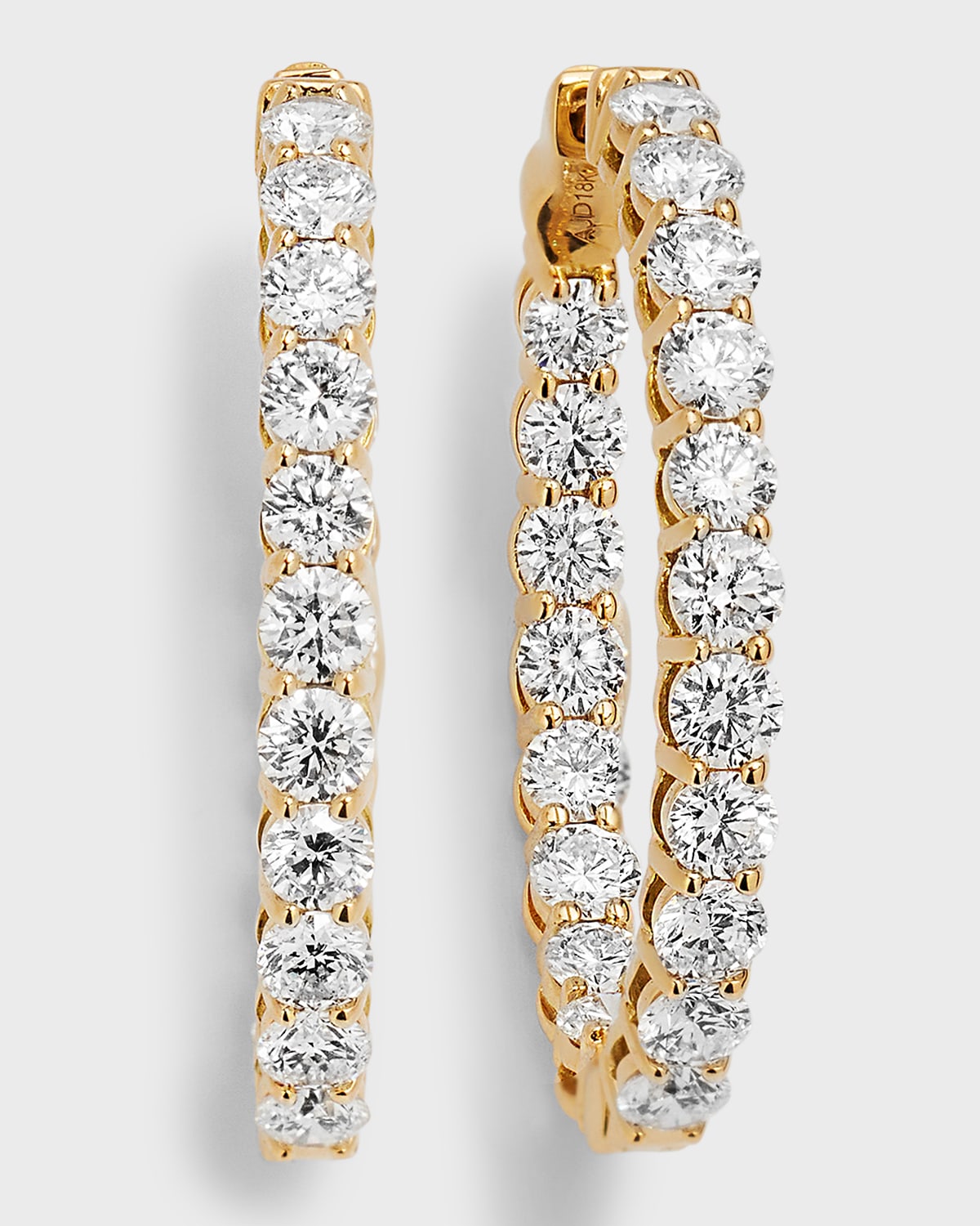 Neiman Marcus Diamonds 18K Yellow Gold Round Diamond GH/SI Oval-Shape Hoop Earrings, 3.99tcw, 1"L