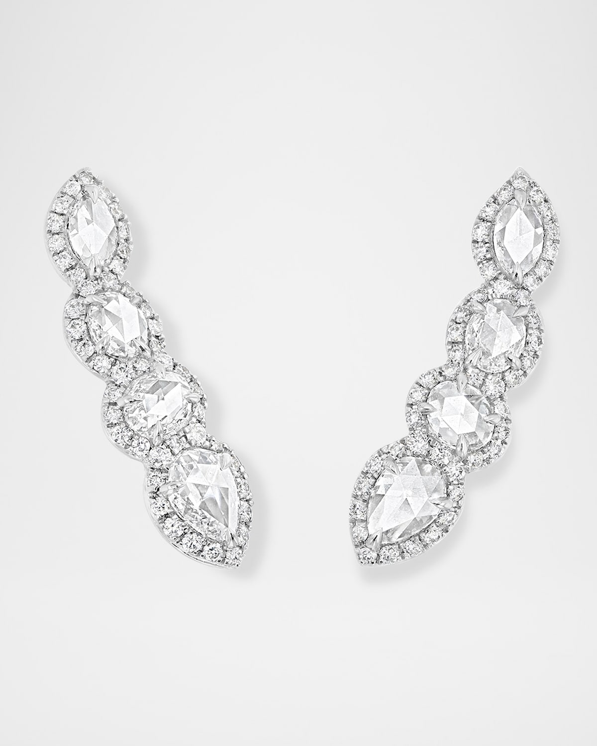 18K White Gold Scallop Diamond Crawler Earrings, 1.20tcw